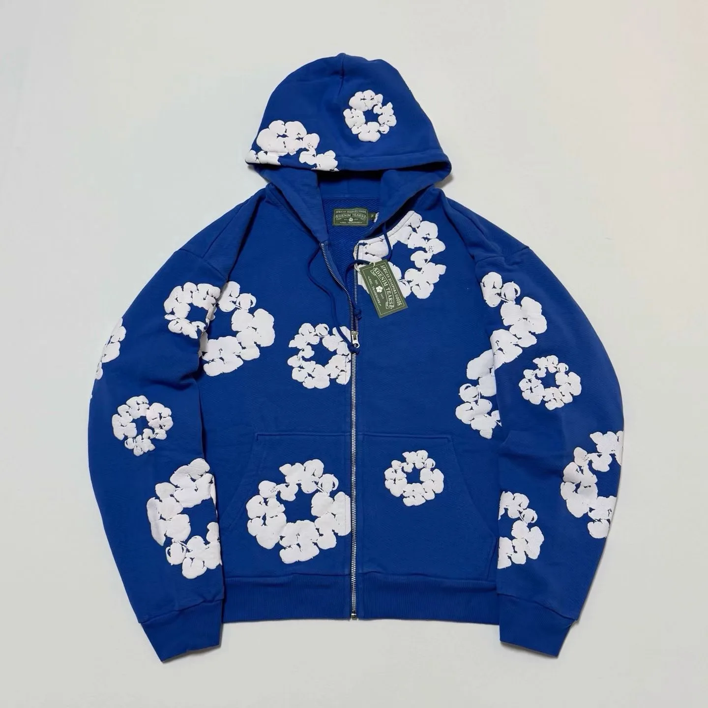 Denim Tears Wreath-Print Zip-Up Hoodie (Blue)