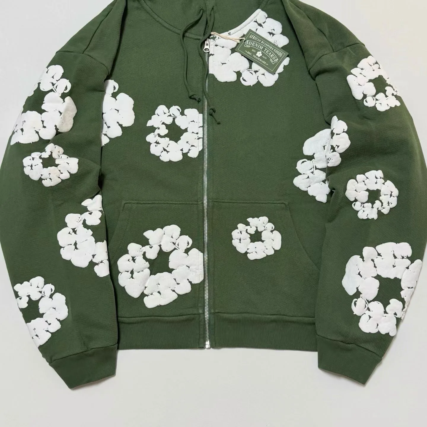 Denim Tears Wreath-Print Zip-Up Hoodie (Green) — 보기 4