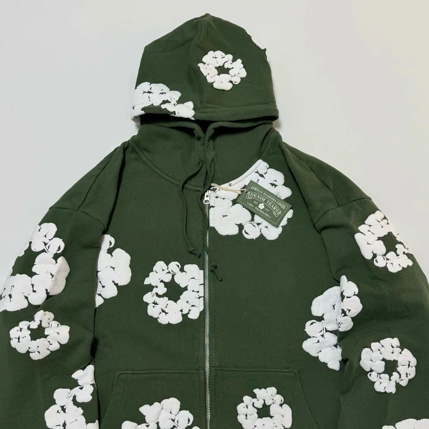 Denim Tears Wreath-Print Zip-Up Hoodie (Green) — 보기 8