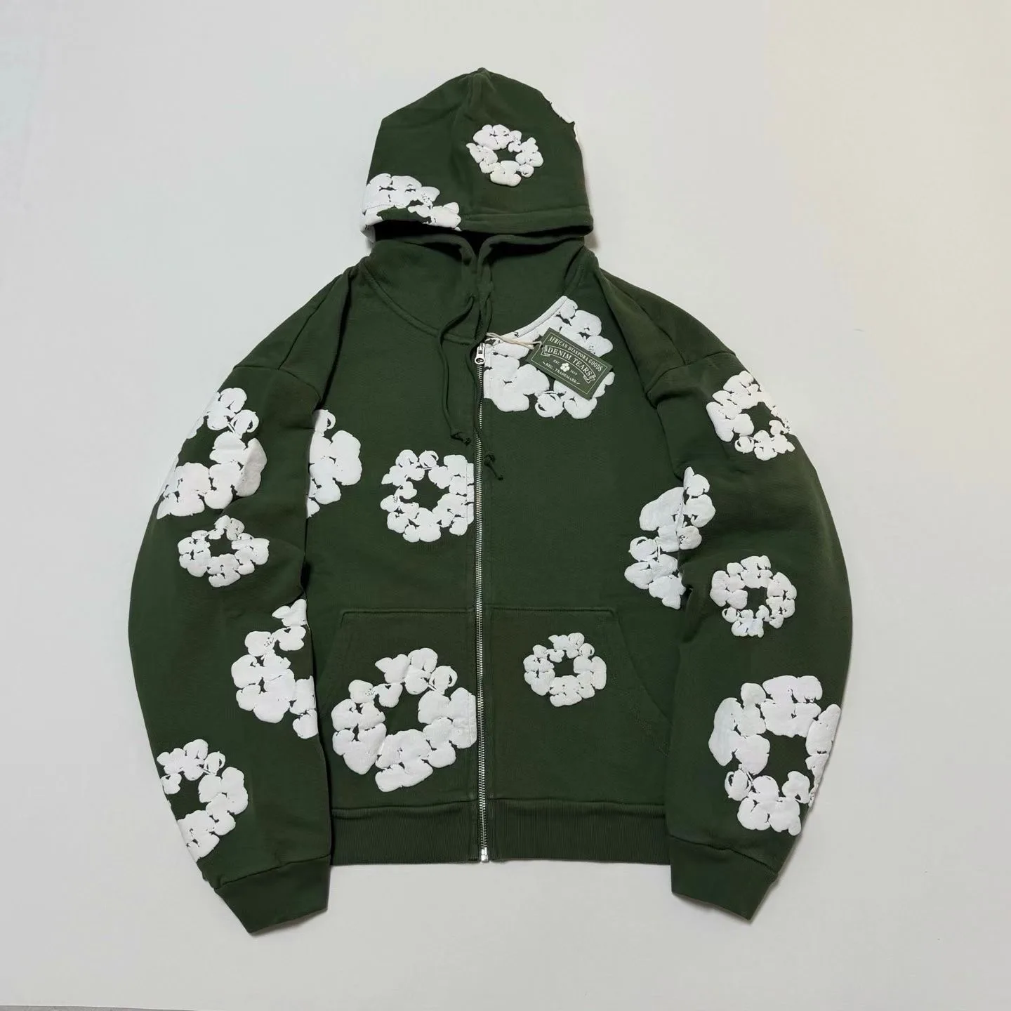 Denim Tears Wreath-Print Zip-Up Hoodie (Green)