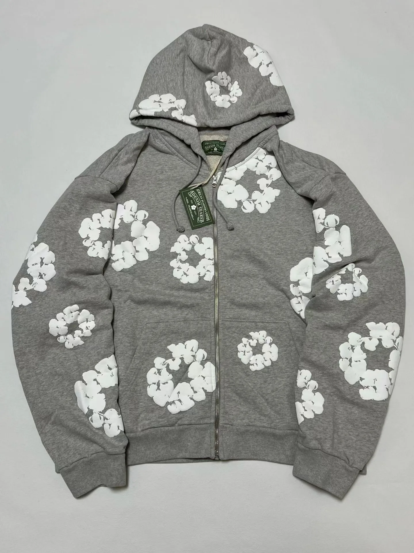 Denim Tears Wreath-Print Zip-Up Hoodie (Grey)