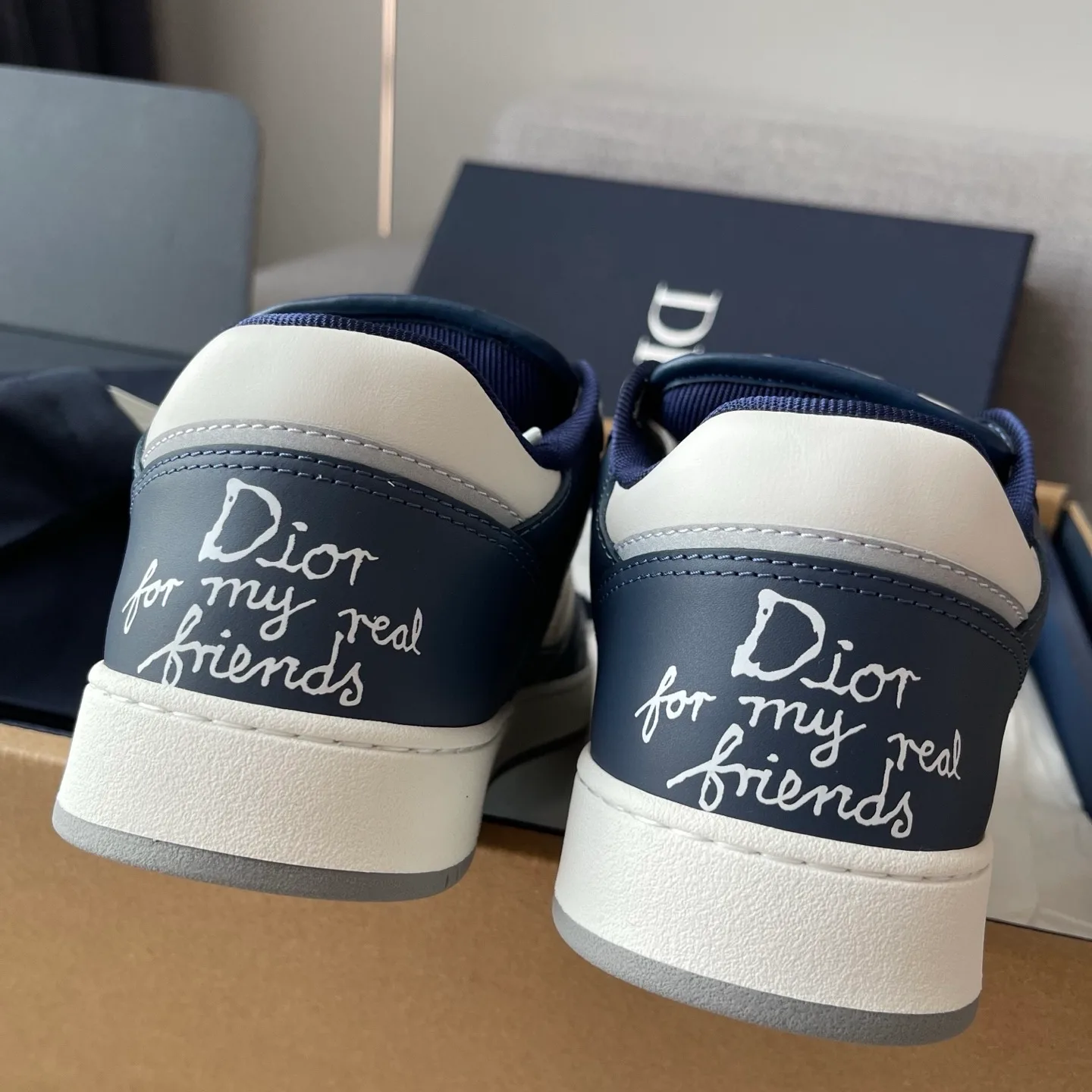 Dior and Hylton Nel B27 Uptown Low-Top Dior Oblique Galaxy Leather Sneaker (White/Navy) — view 8