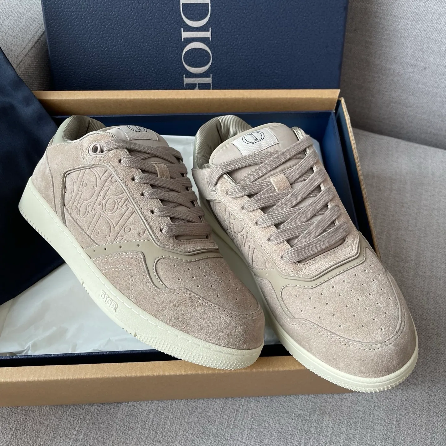 Dior B27 Uptown Low Top Grained Suede Sneaker (Khaki/Khaki) — 보기 6