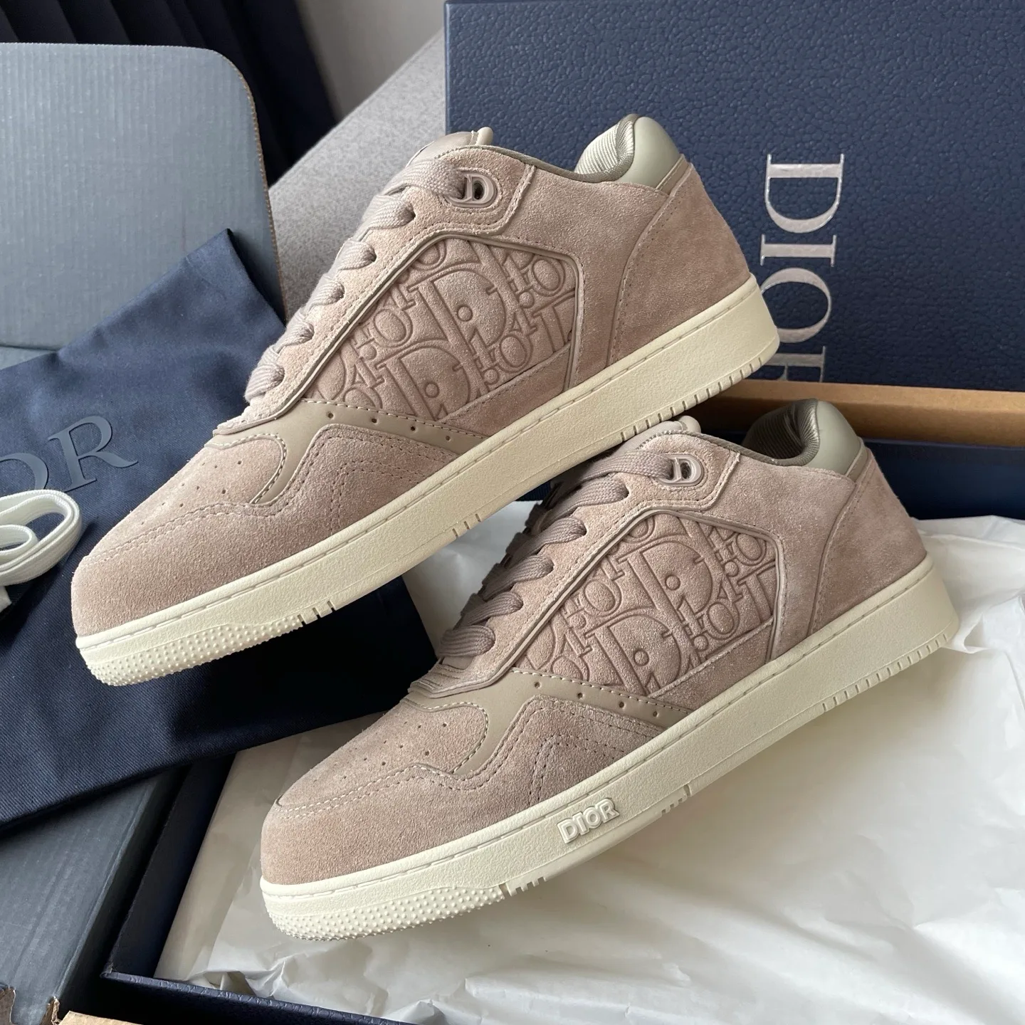 Dior B27 Uptown Low Top Grained Suede Sneaker (Khaki/Khaki)
