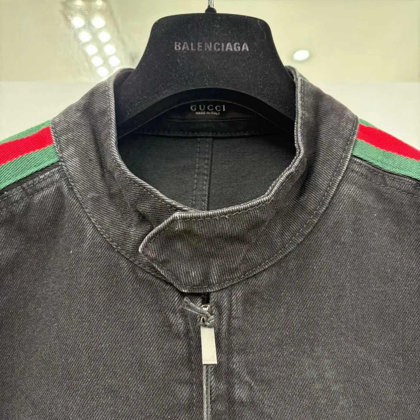 Gucci Cotton Denim Biker jacket with Web — ビュー 3