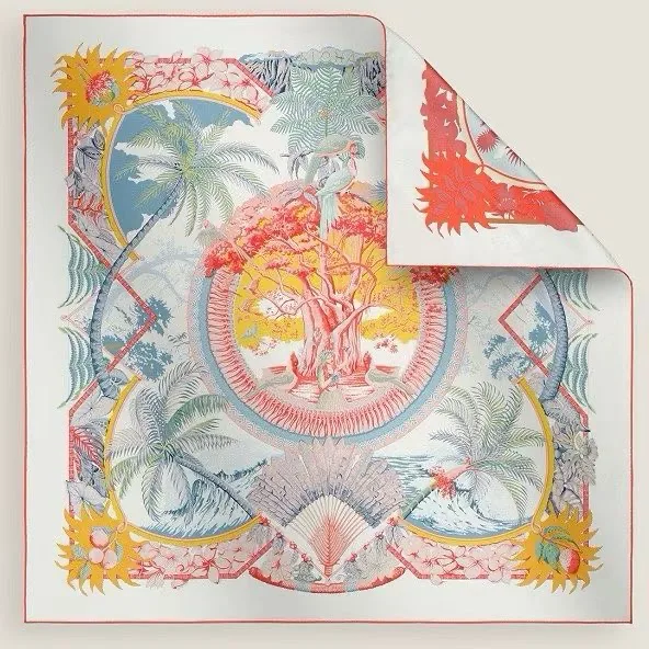 Aloha double face scarf 140 (Blanc / Rouge / Gris Bleuté)