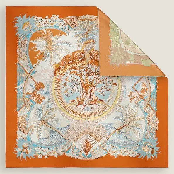 Aloha double face scarf 140 (Orange Cuit / Brun / Turquoise)