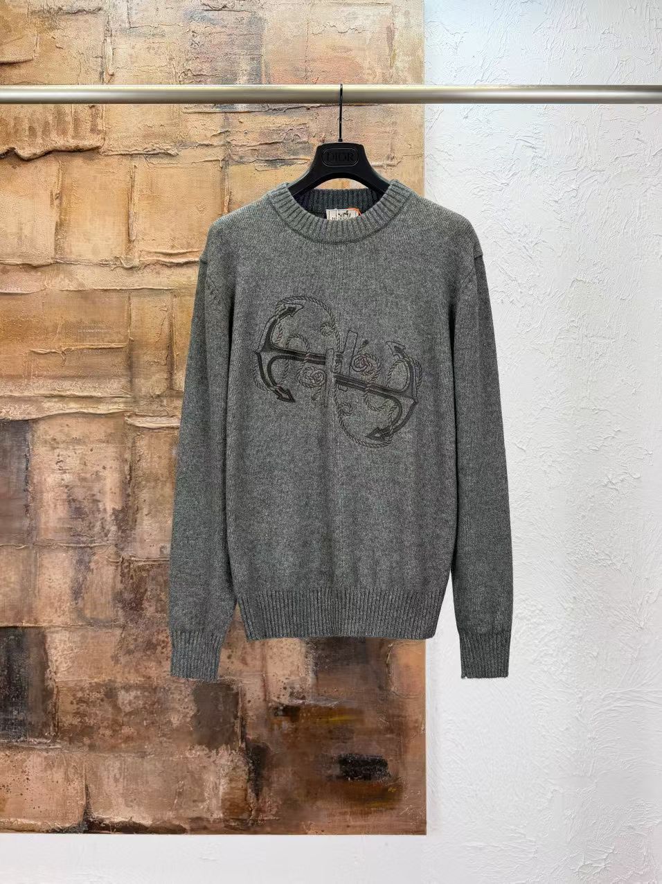 Hermès "Ancre en H" Crewneck Sweater (Dark Grey)