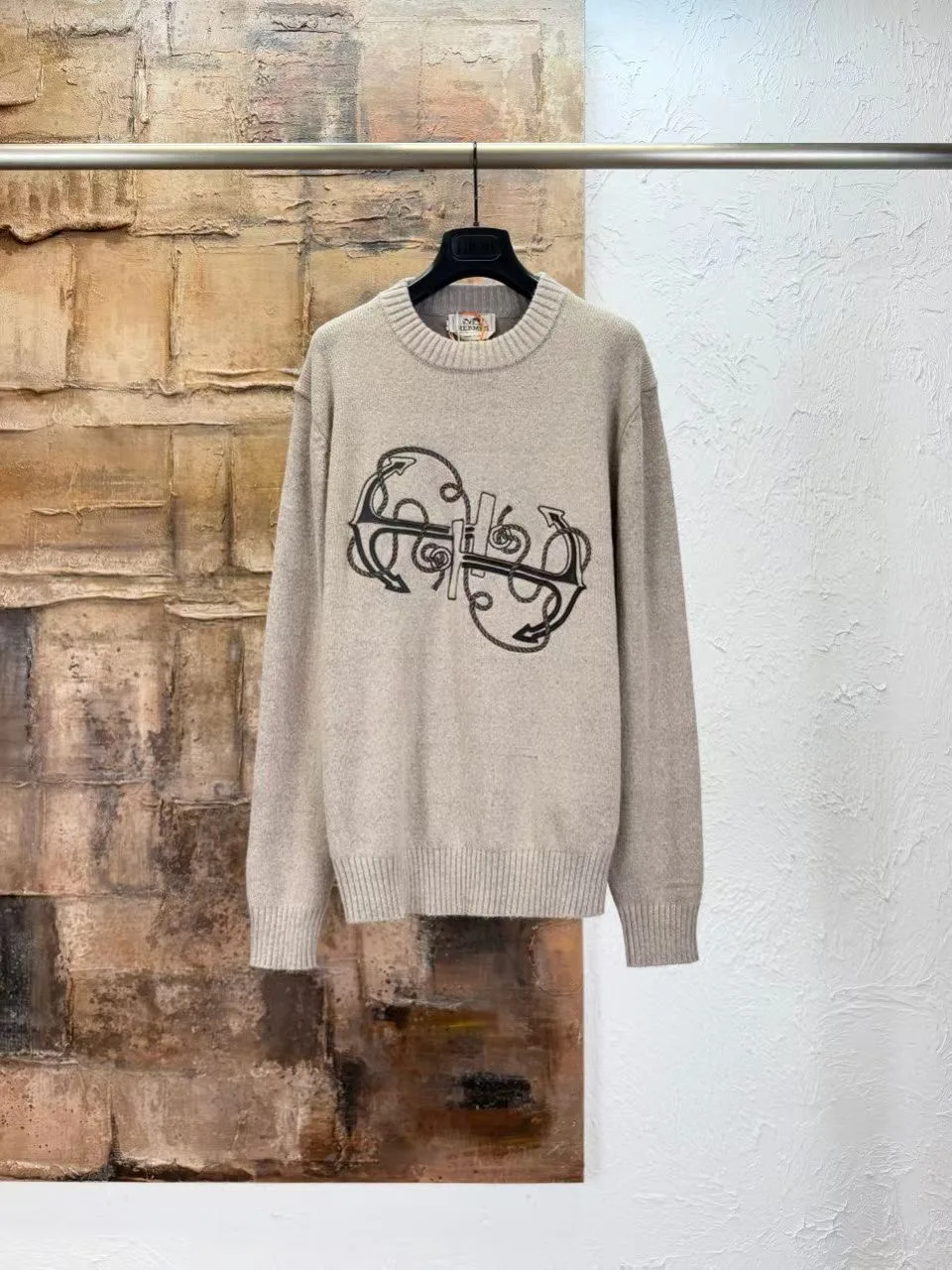Hermès "Ancre en H" Crewneck Sweater (Grey)