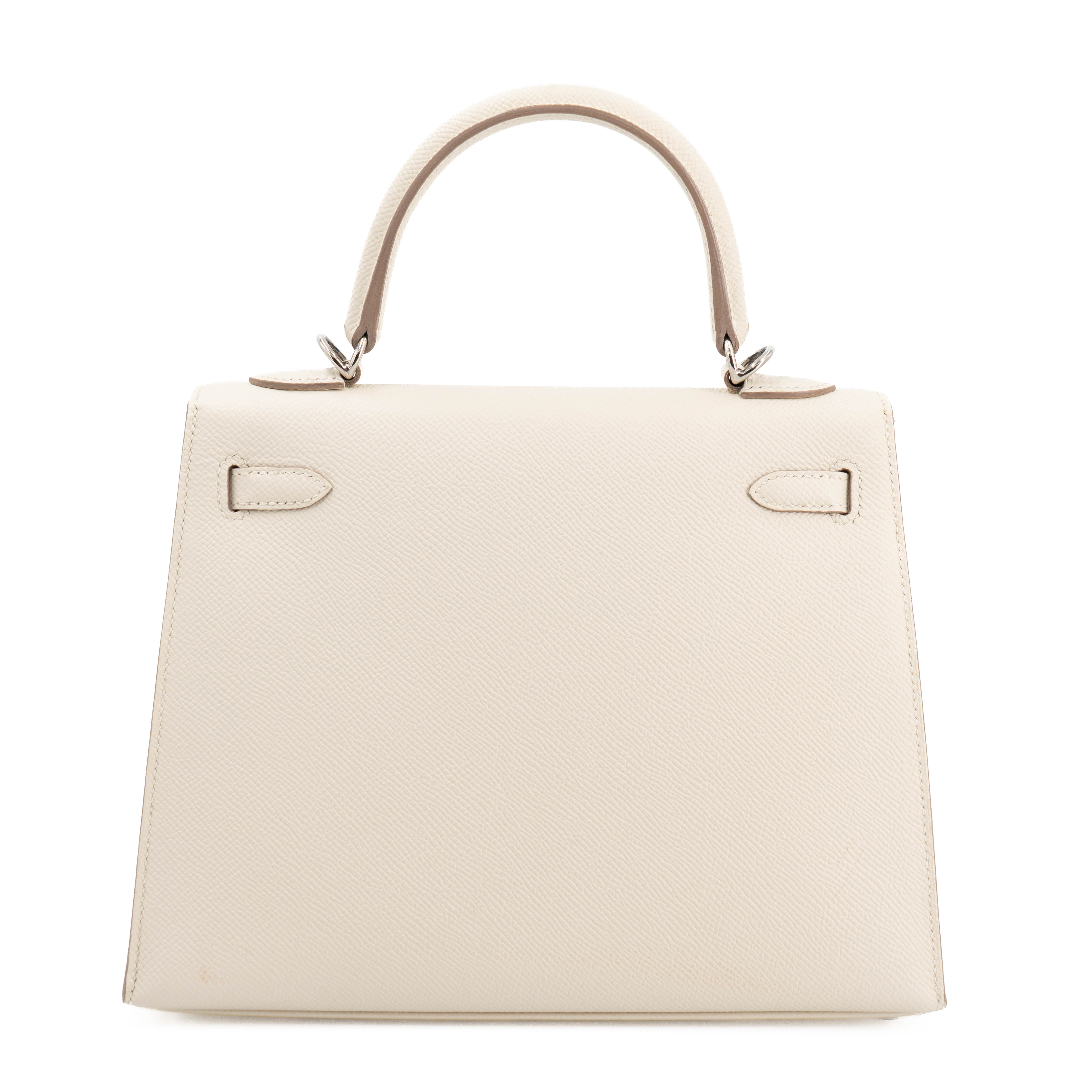 Hermès Kelly 25 Epsom (France) Sellier Craie (10) Palladium — view 2