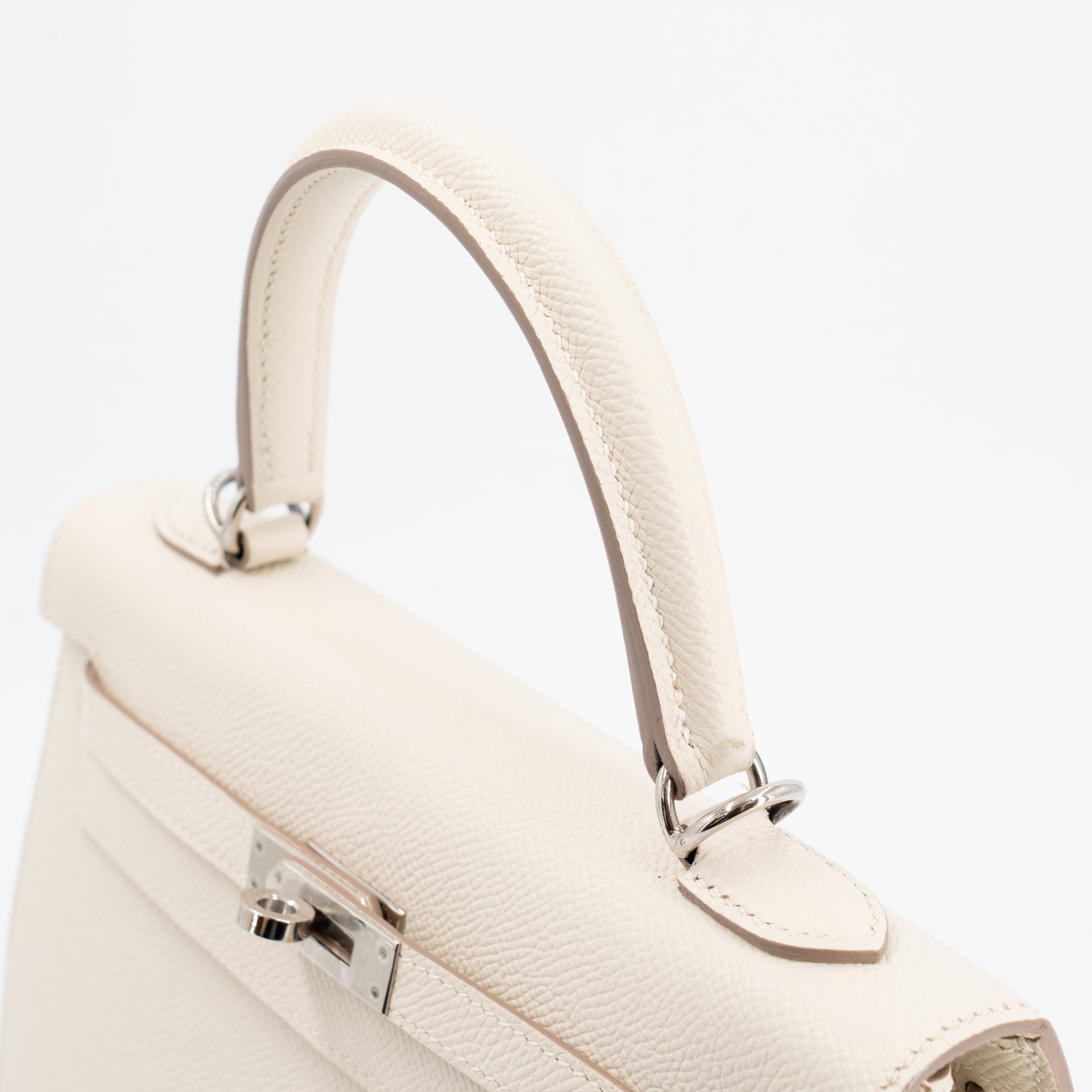 Hermès Kelly 25 Epsom (France) Sellier Craie (10) Palladium — view 3