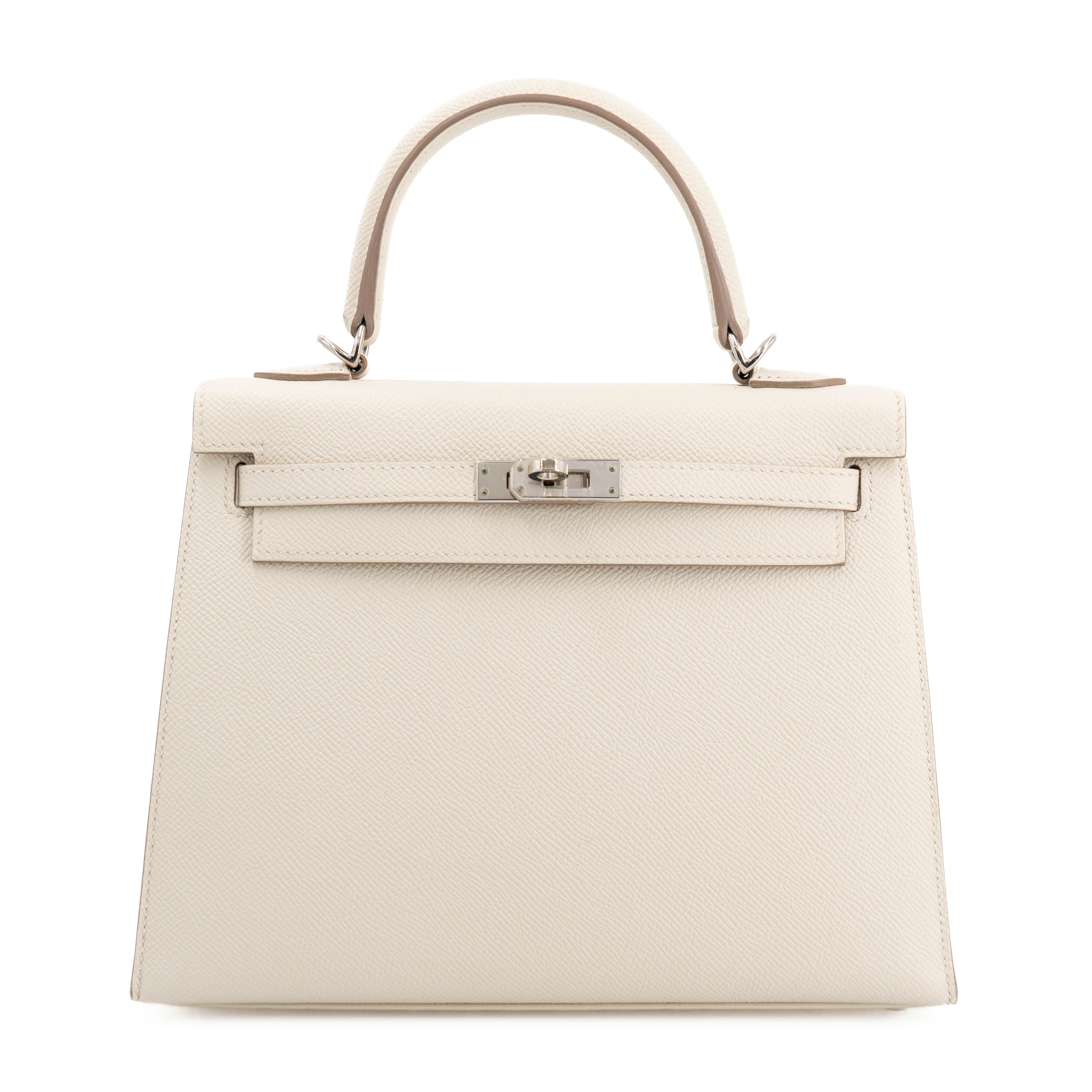 Hermès Kelly 25 Epsom (France) Sellier Craie (10) Palladium