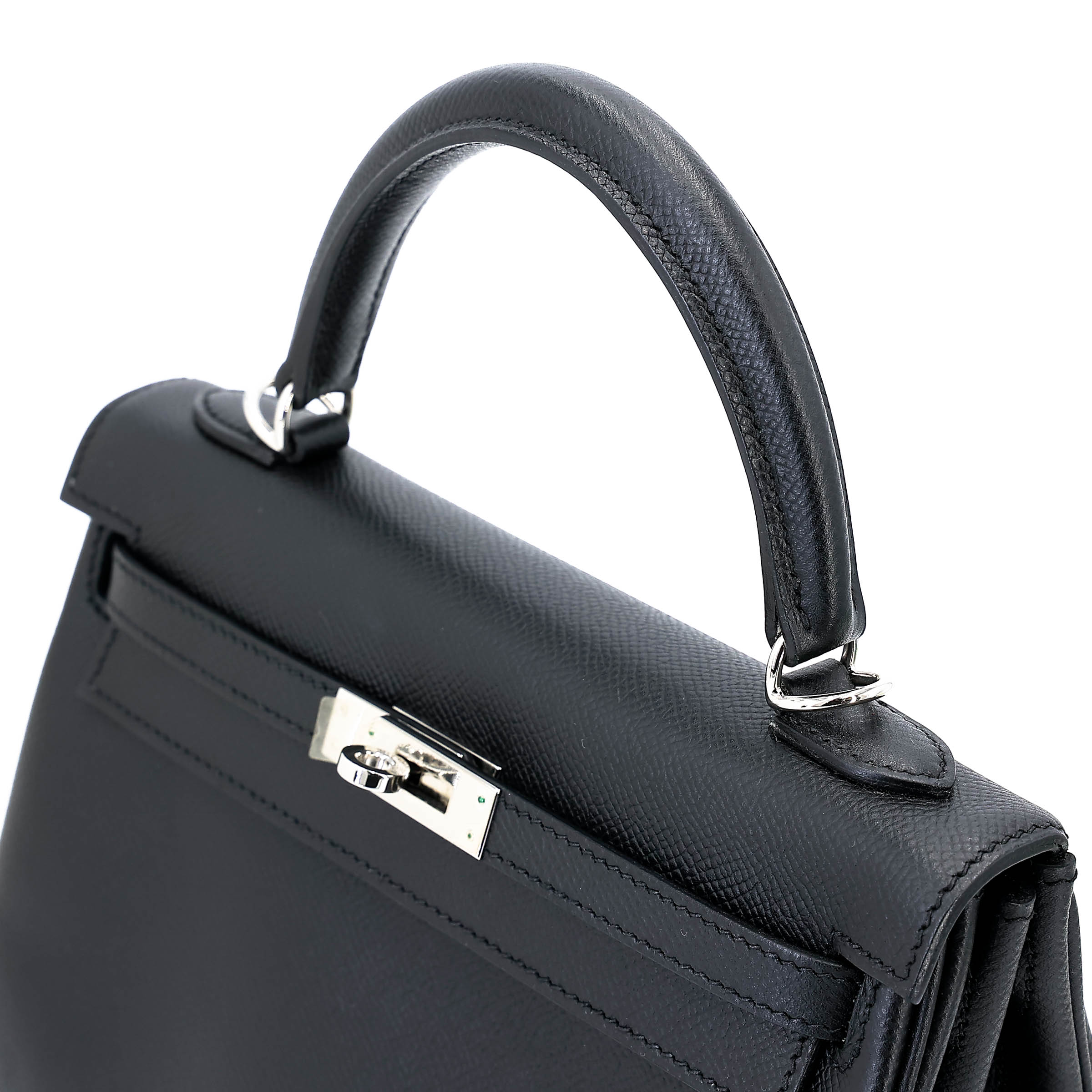 Hermès Kelly 25 Epsom (France) Noir (89) Palladium — view 3