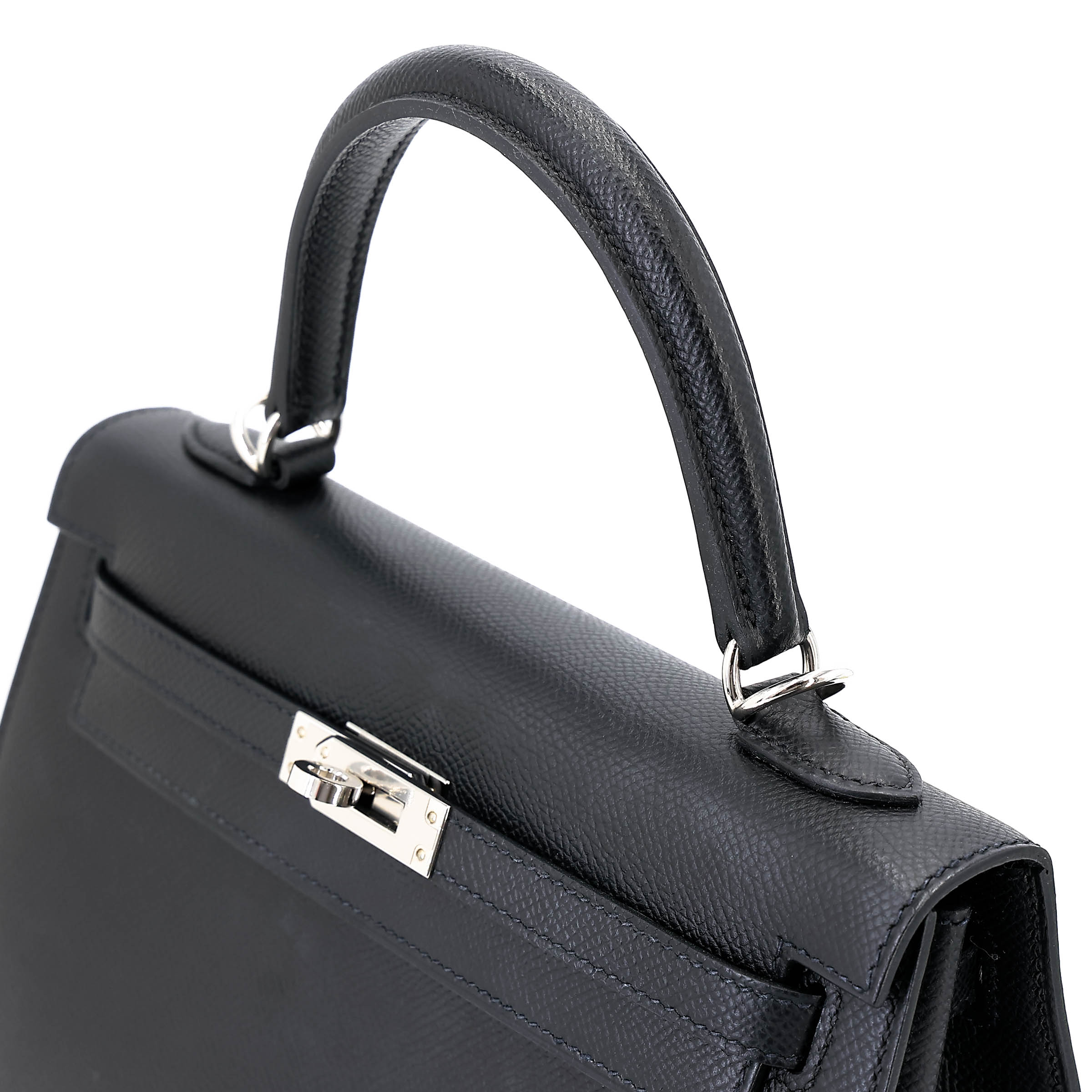 Hermès Kelly 25 Epsom (France) Sellier Noir (89) Palladium — view 3