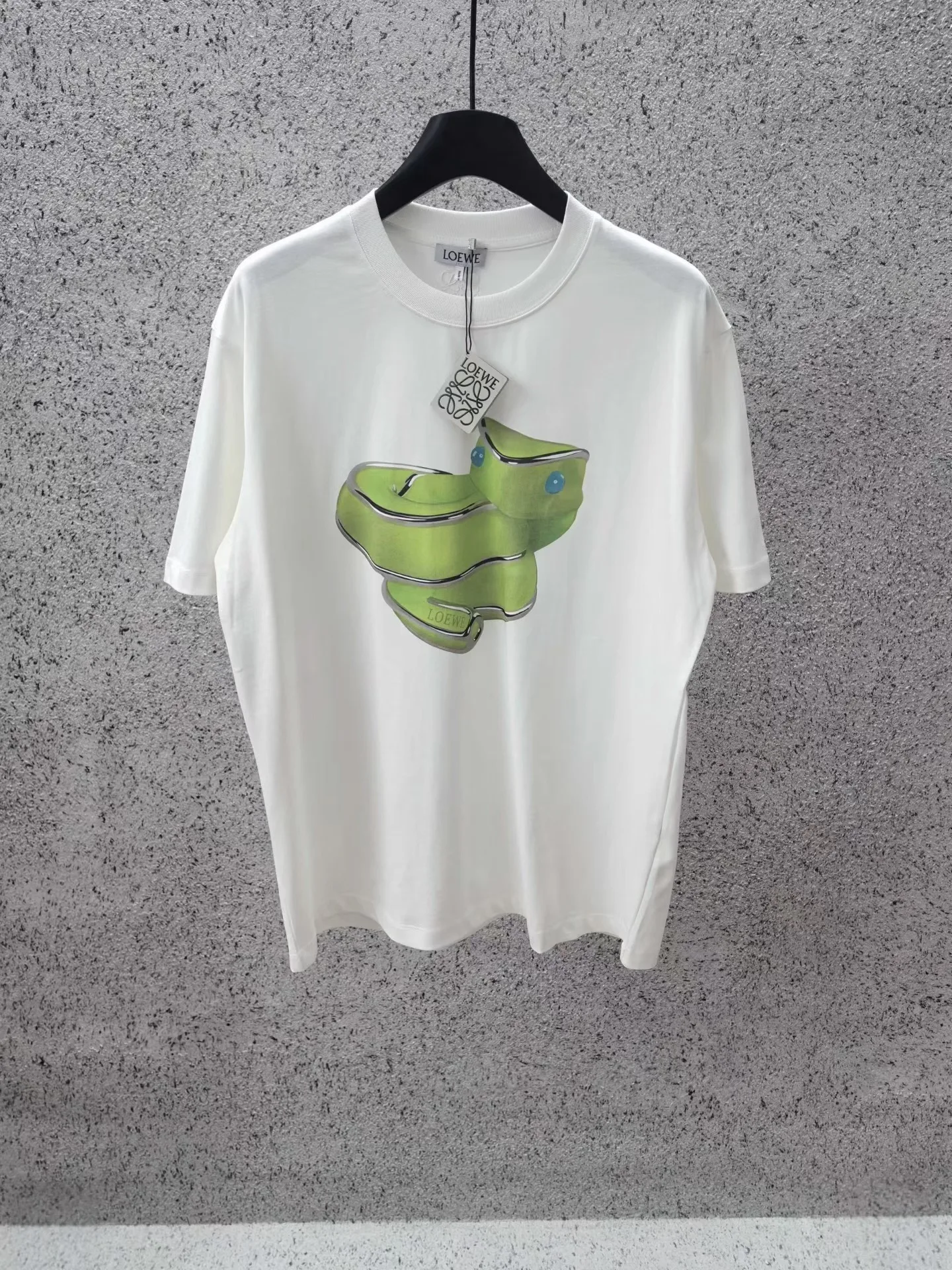 Loewe White Short Sleeve T-Shirt with Green Snake Graphic (White)