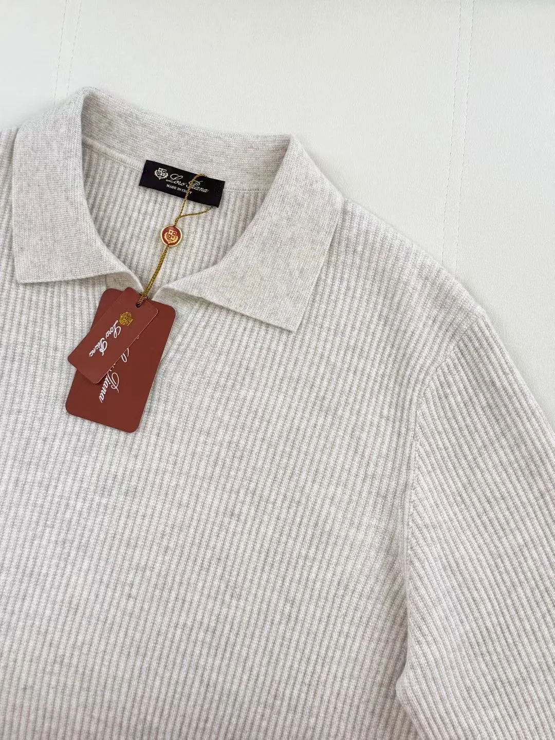 LP Ribbed Knit Polo Sweater (Beige) — view 2