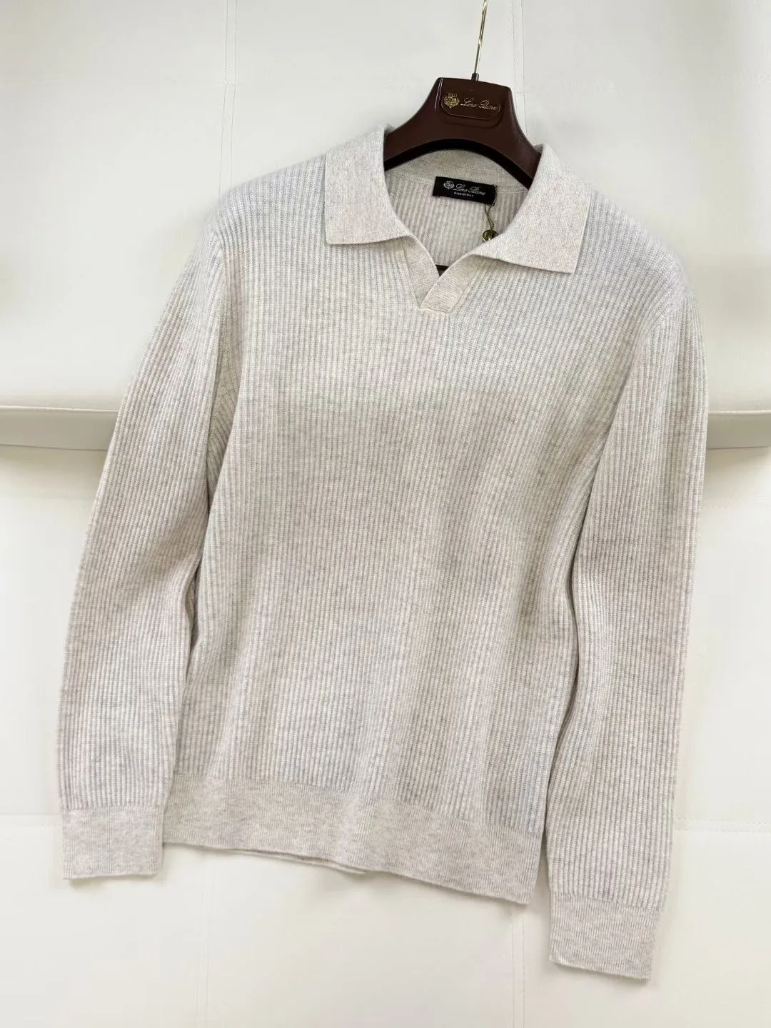 LP Ribbed Knit Polo Sweater (Beige) — view 5