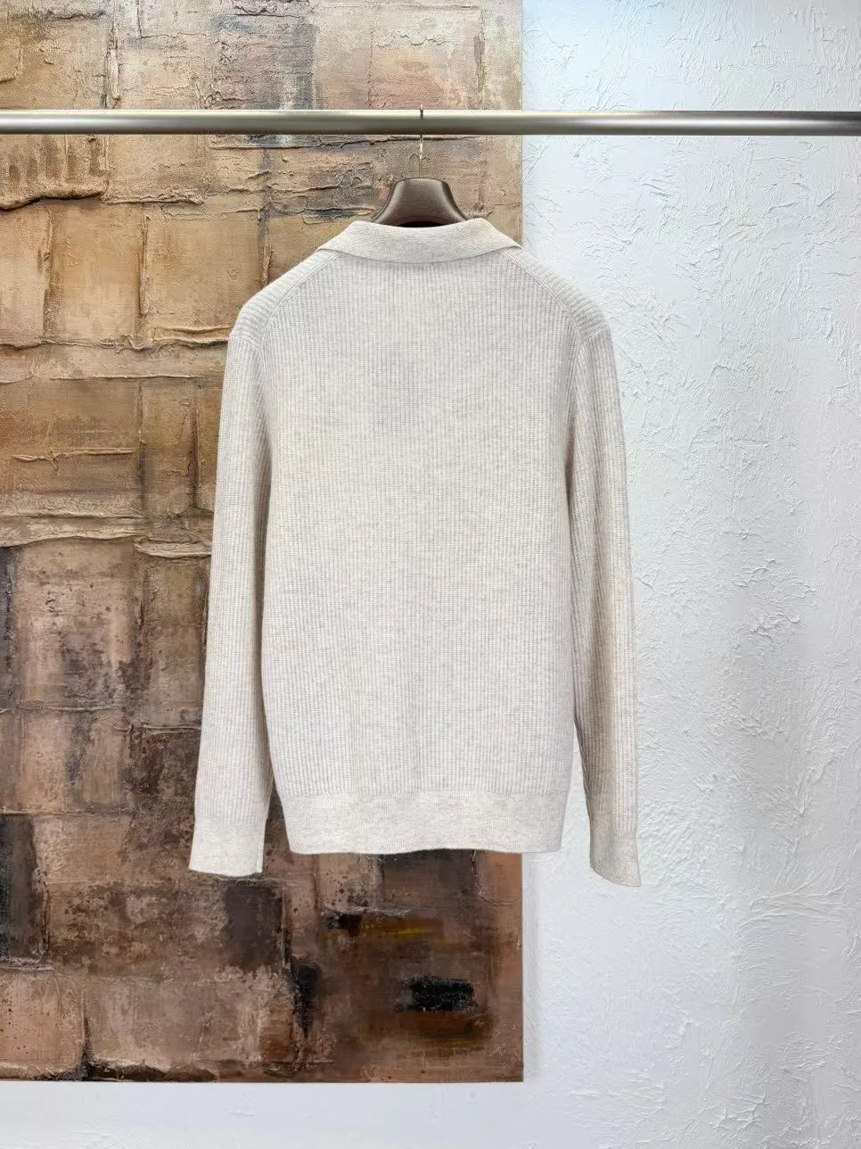 LP Ribbed Knit Polo Sweater (Beige) — view 7