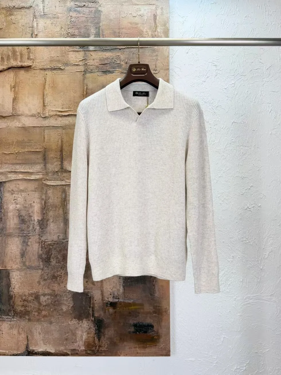 LP Ribbed Knit Polo Sweater (Beige)