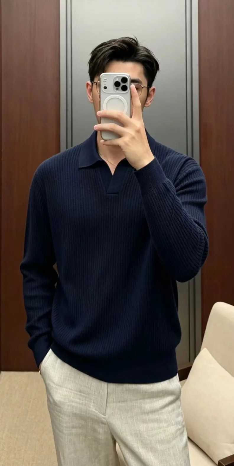 LP Ribbed Knit Polo Sweater (Black) — ビュー 4