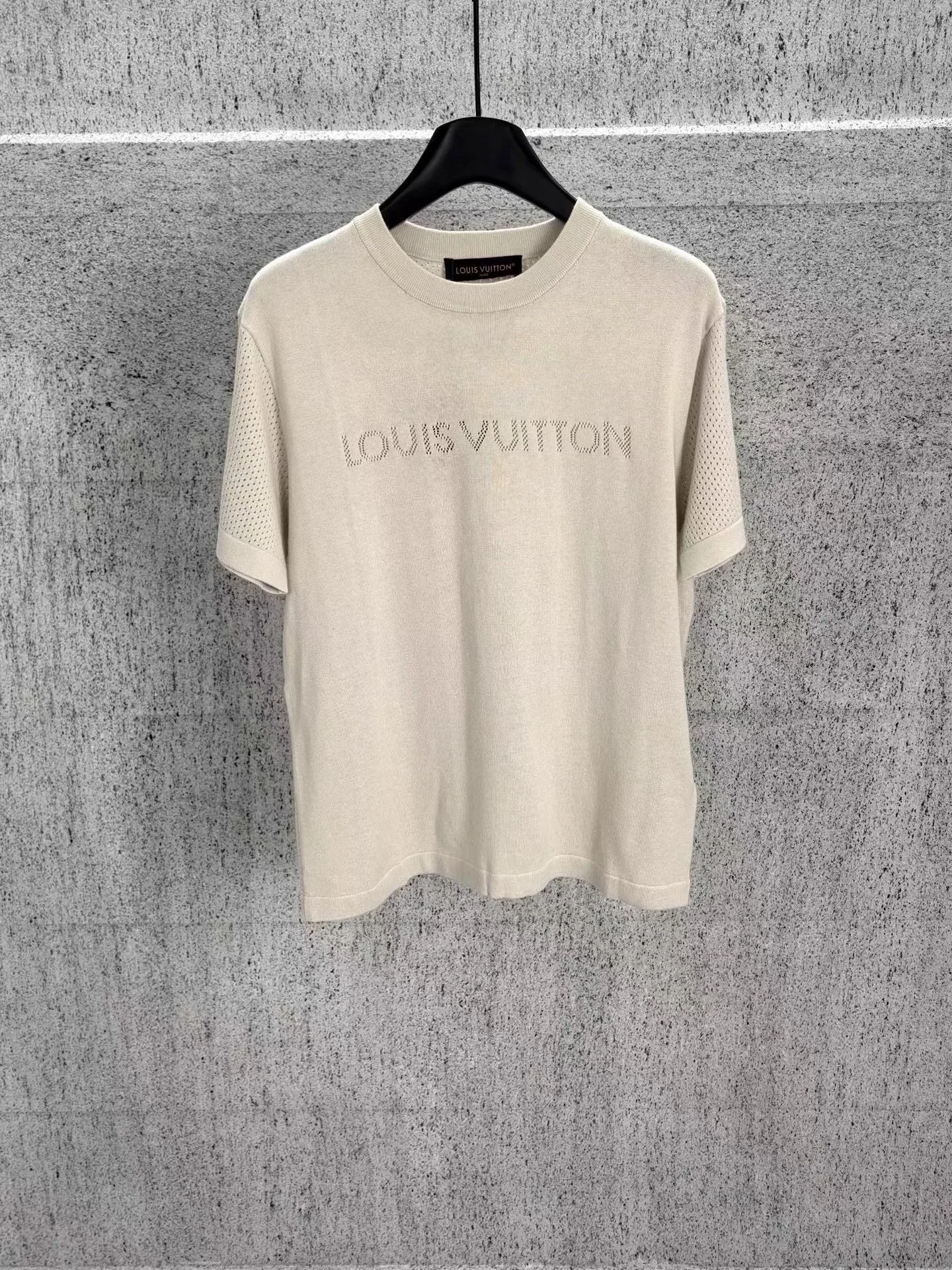 Cotton-Cashmere Short-Sleeved Crewneck (Beige)