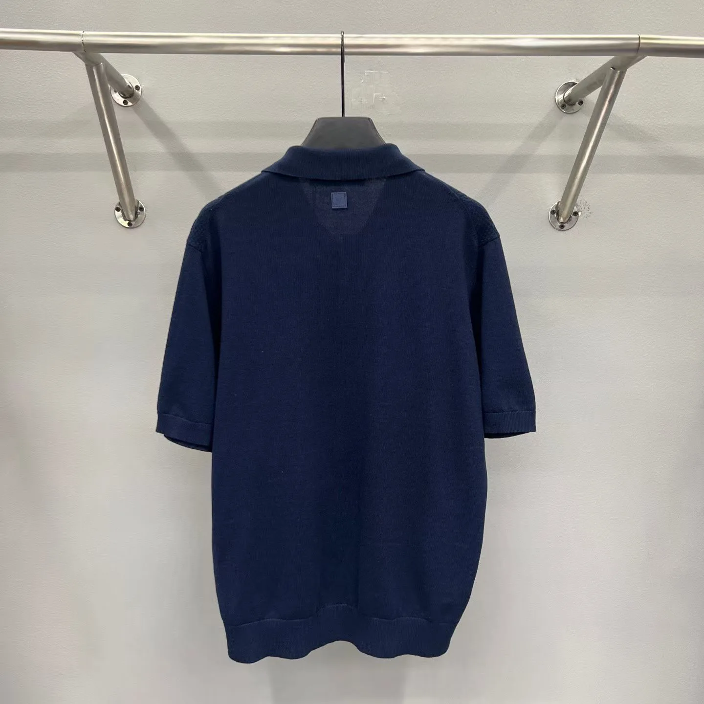 LV Cotton-Silk Pointelle Polo Shirt (Navy) — ビュー 2