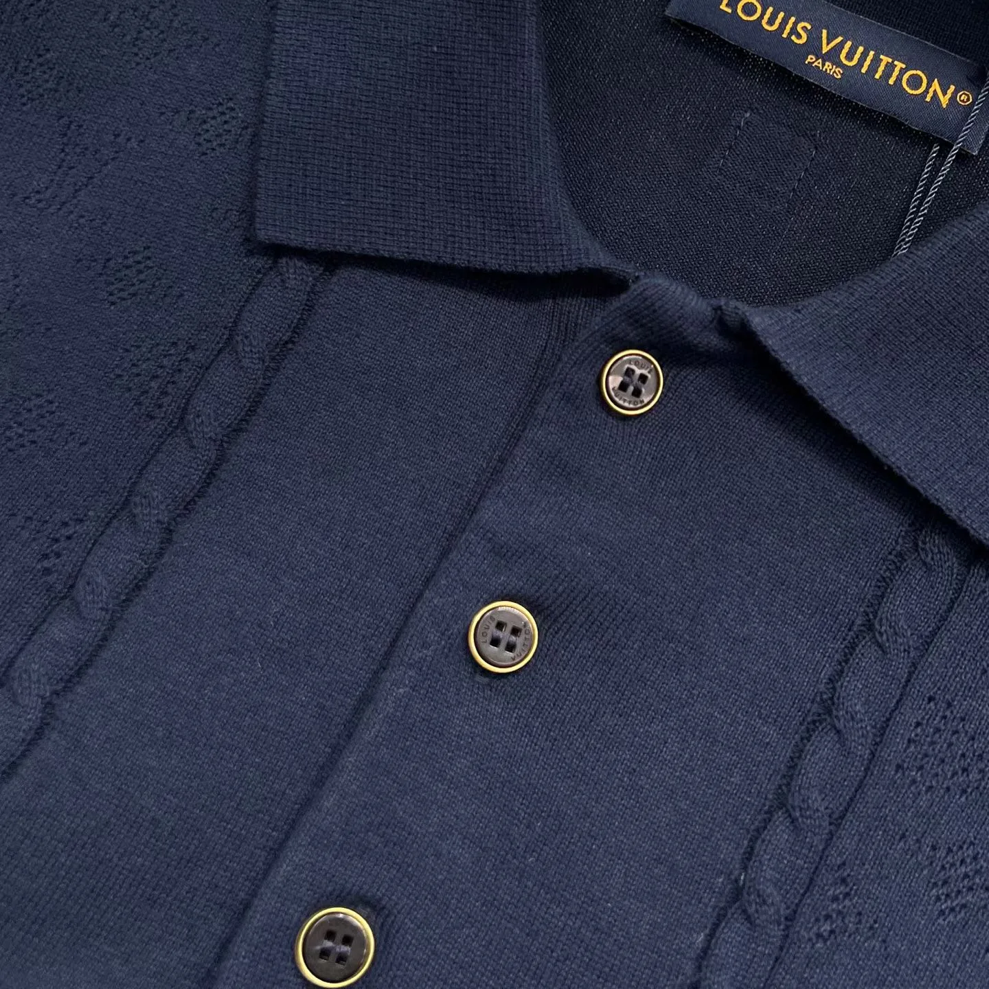 LV Cotton-Silk Pointelle Polo Shirt (Navy) — ビュー 4