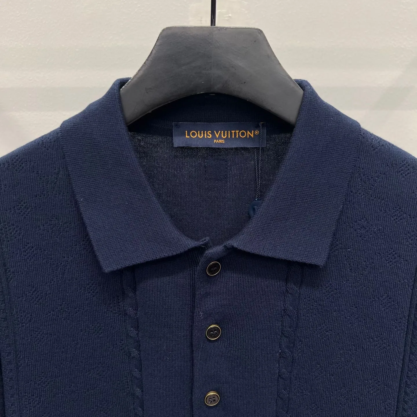 LV Cotton-Silk Pointelle Polo Shirt (Navy) — ビュー 7