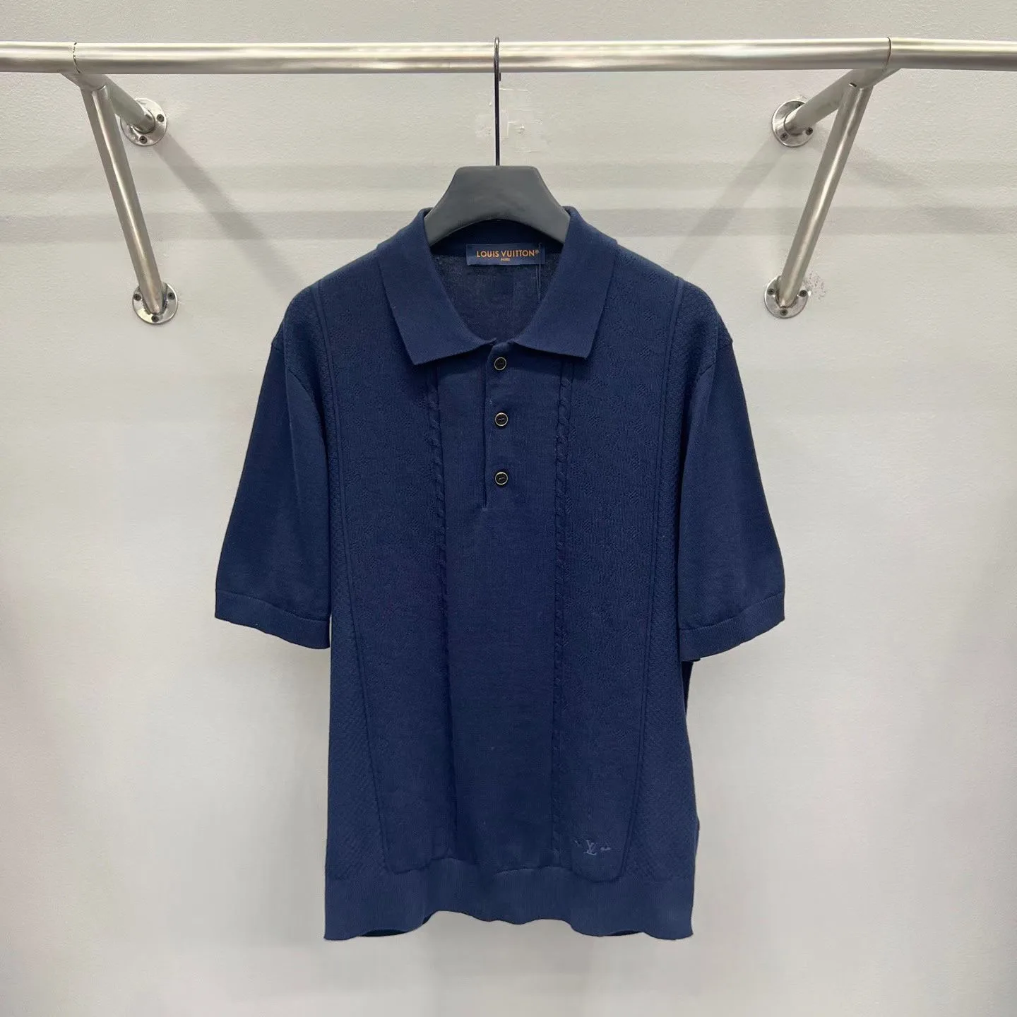 LV Cotton-Silk Pointelle Polo Shirt (Navy)