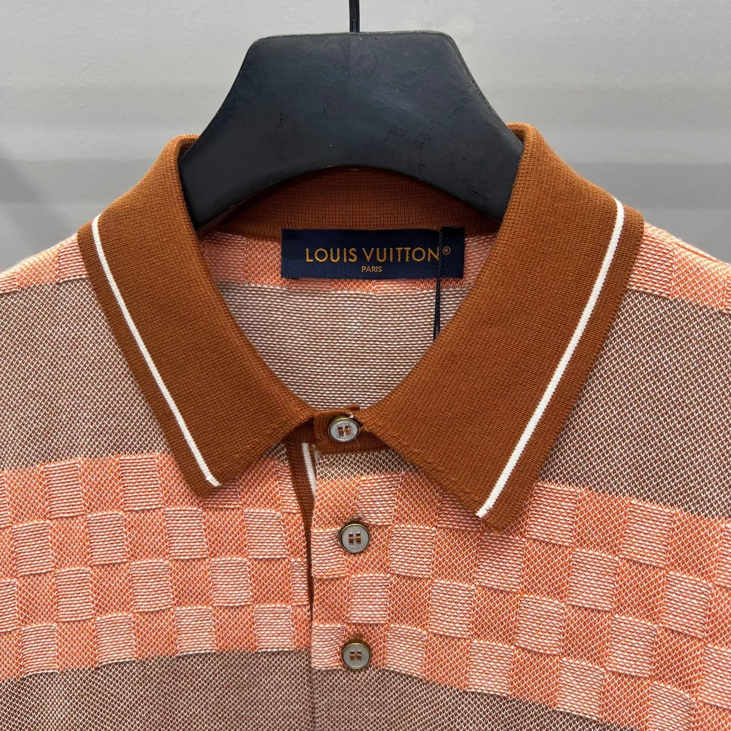 Damier Striped Polo Shirt (Roasted Pecan) — ビュー 2