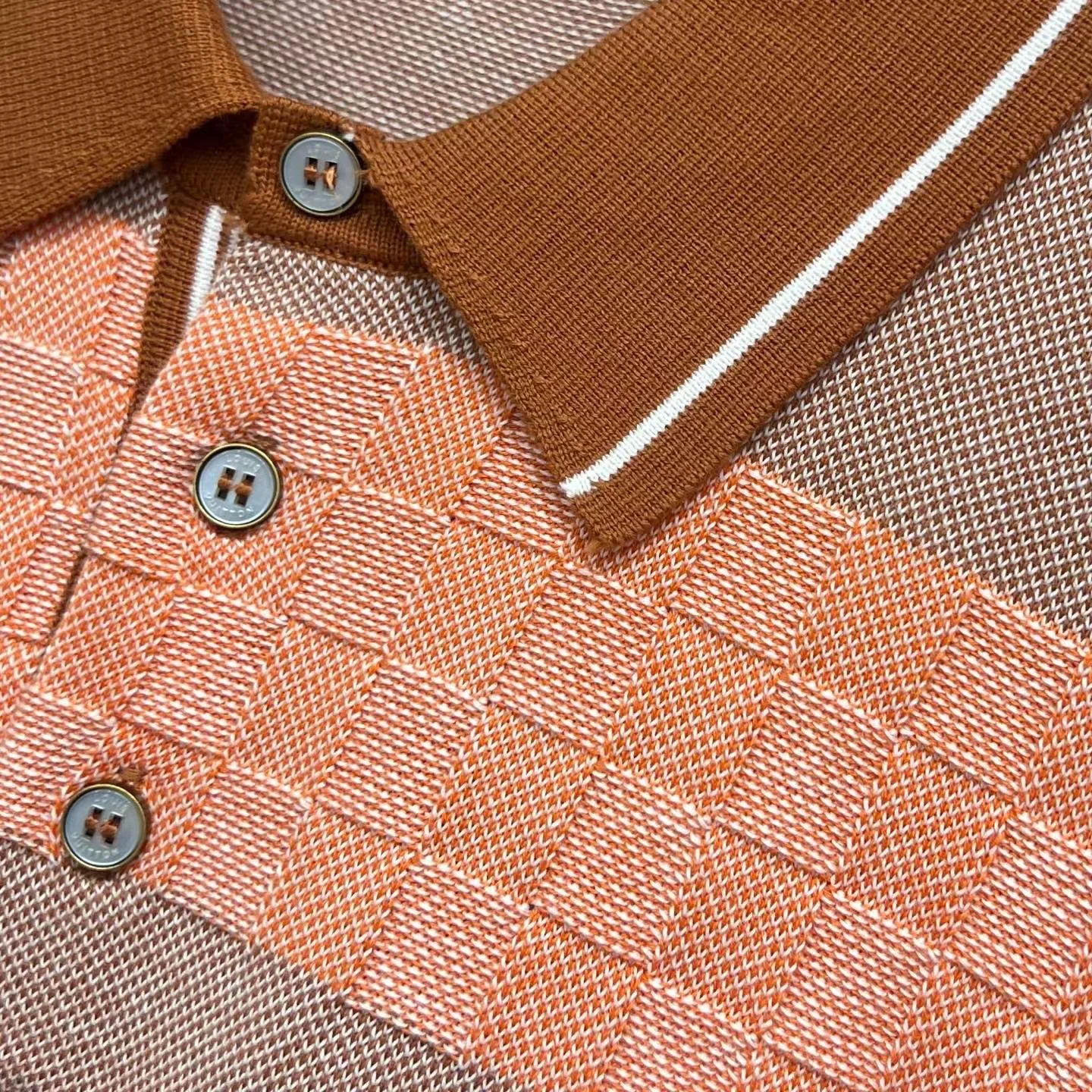 Damier Striped Polo Shirt (Roasted Pecan) — ビュー 4