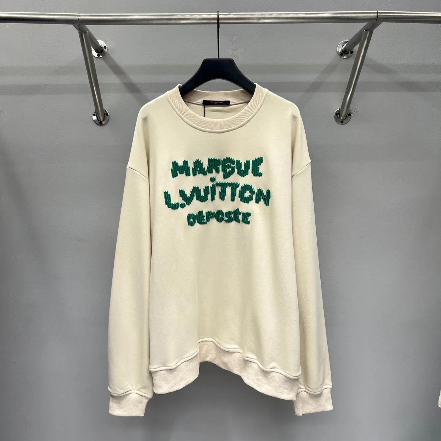 LV Embroidered Signature Sweatshirt (Light Beige)