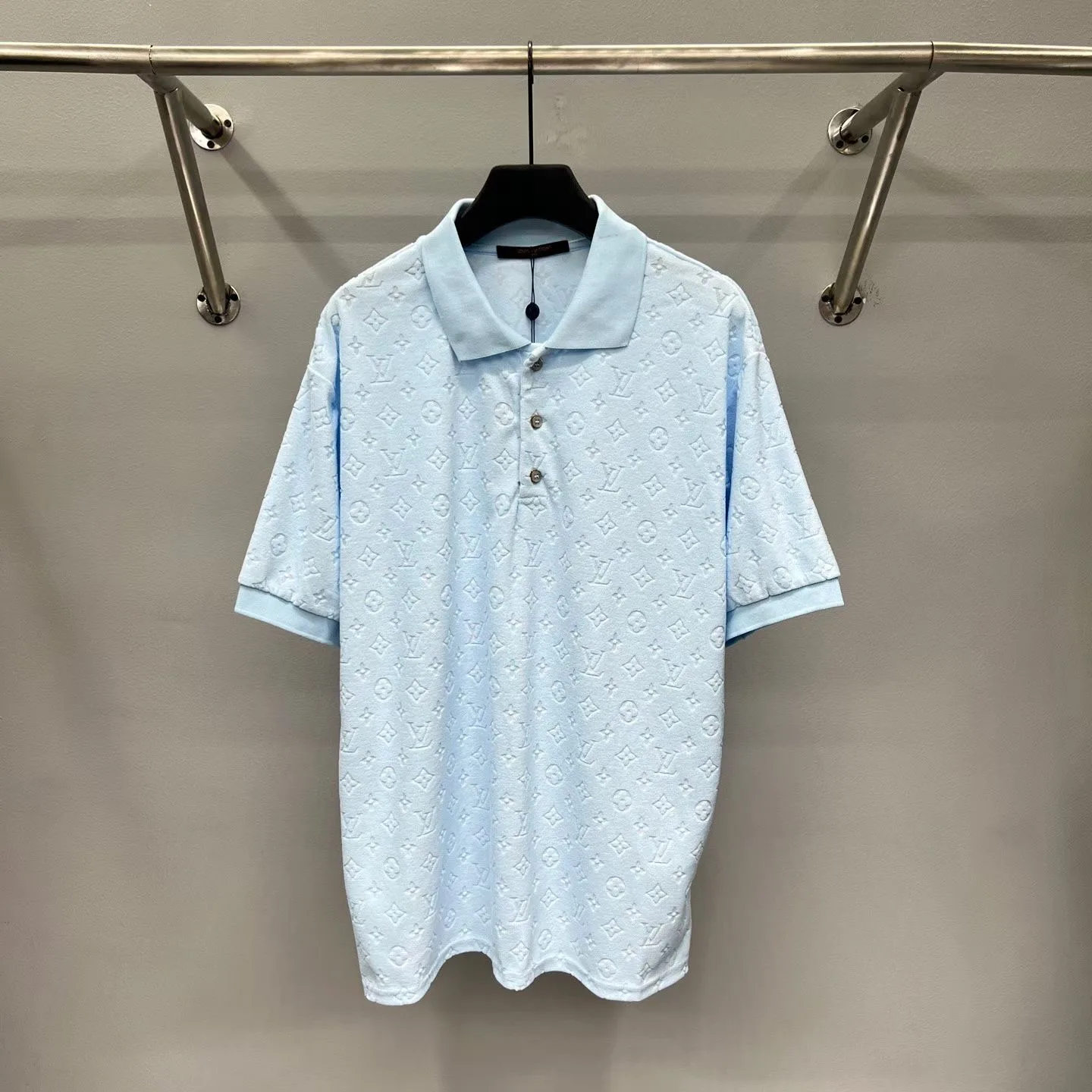 LV Monogram French Terry Polo Shirt (Pale Blue)