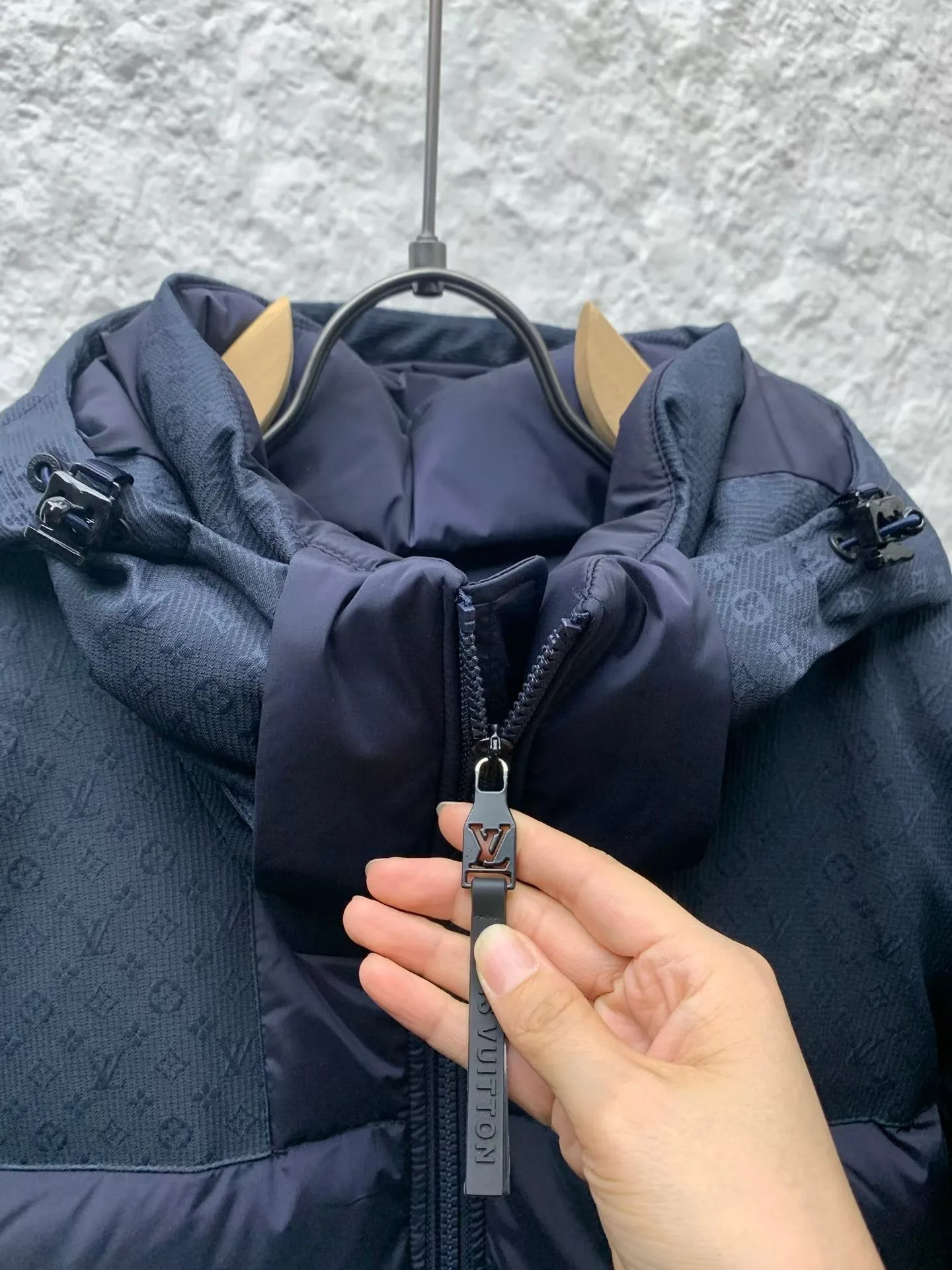 LV Placed Monogram Down Blouson (Blue) — view 2