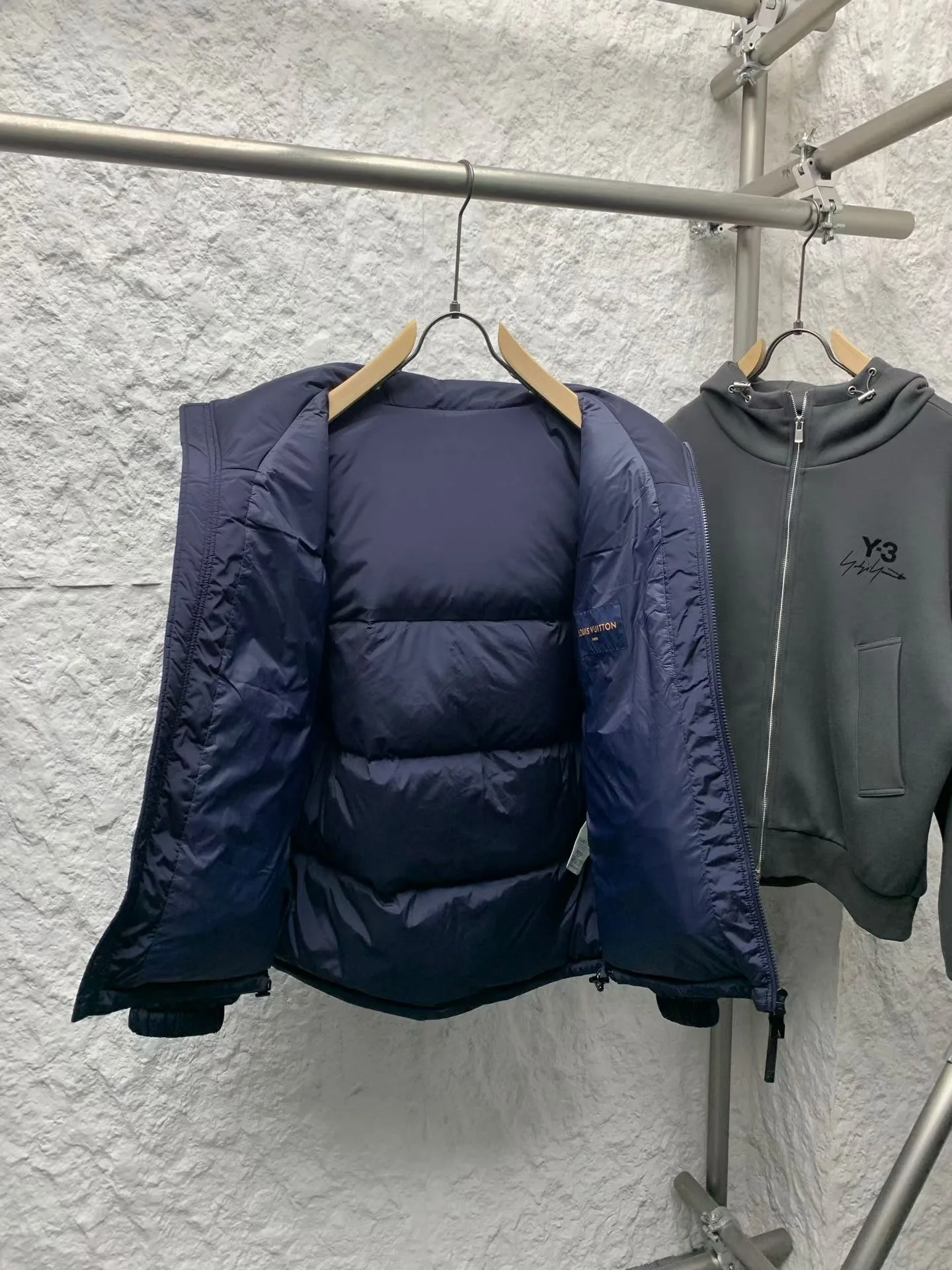 LV Placed Monogram Down Blouson (Blue) — view 4