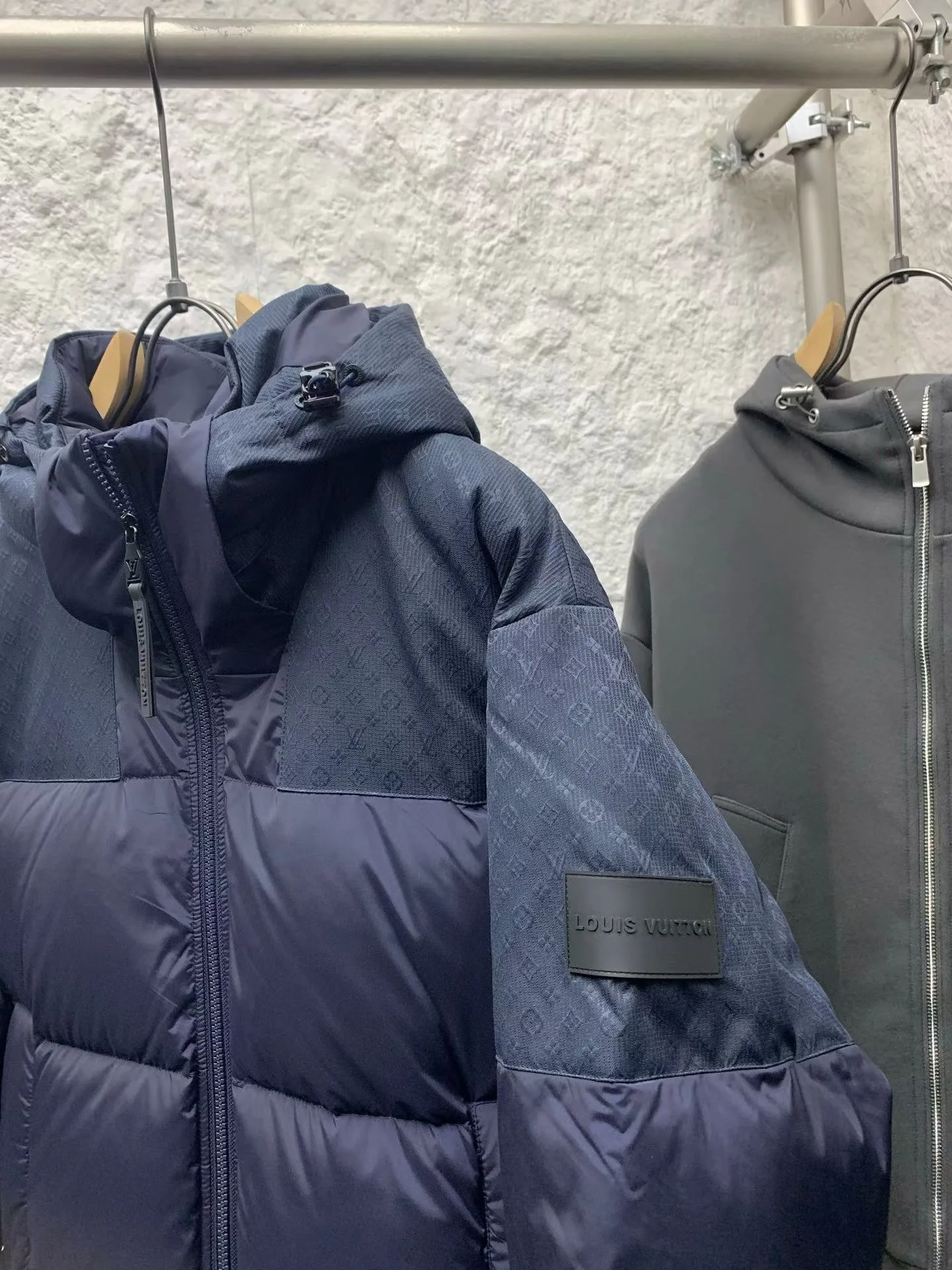 LV Placed Monogram Down Blouson (Blue) — view 5