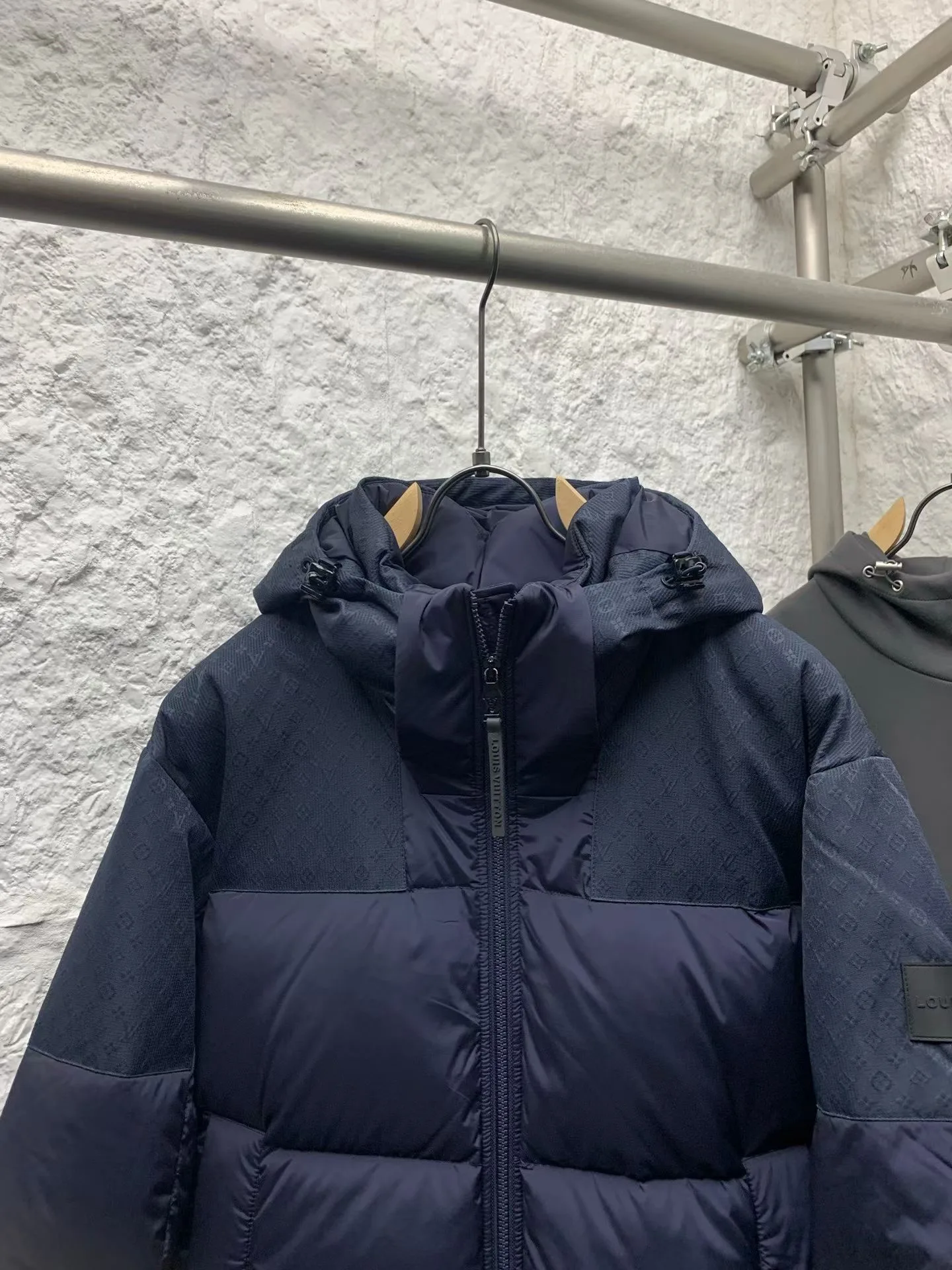LV Placed Monogram Down Blouson (Blue) — view 8