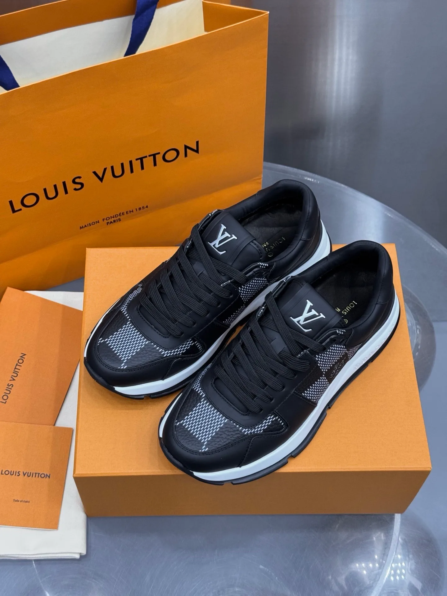 LV Run Away Sneaker (Black Damier) — view 3