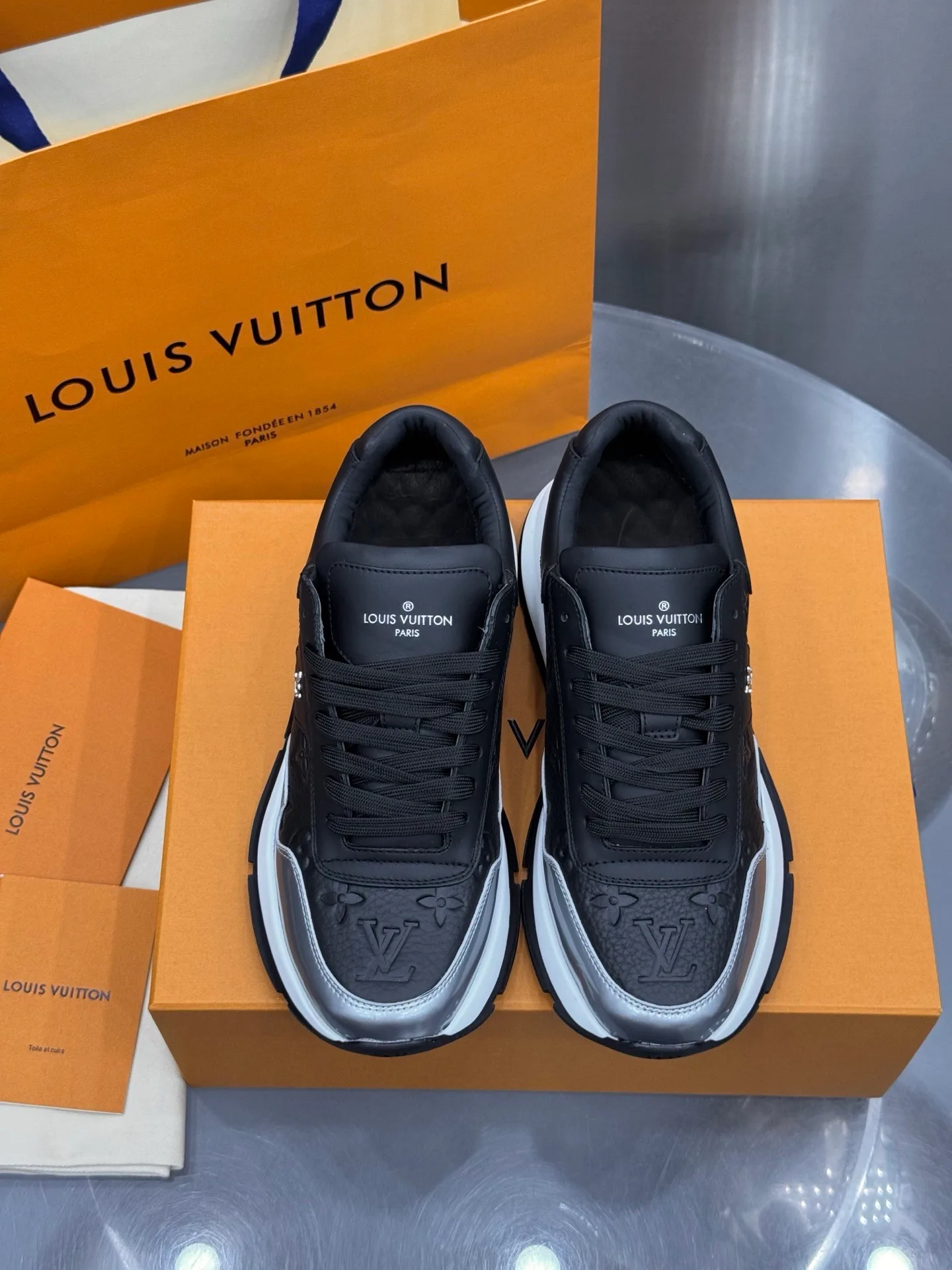 LV Run Away Sneaker (Black/Silver Monogram) — view 2