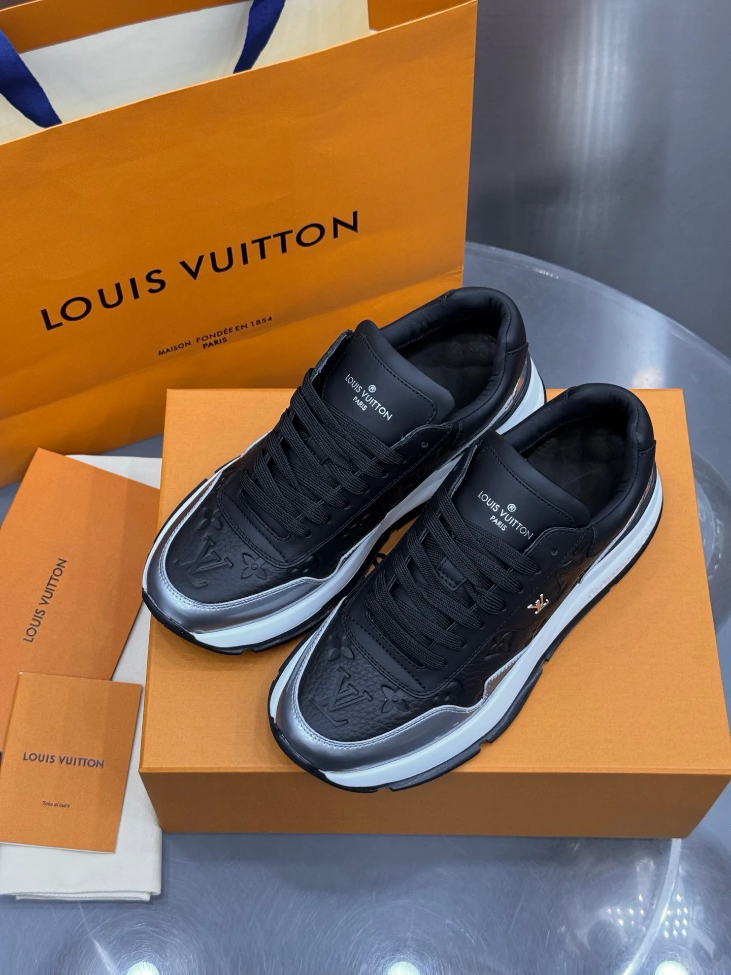 LV Run Away Sneaker (Black/Silver Monogram) — view 3