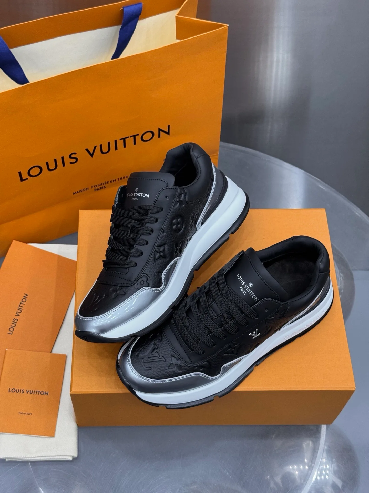 LV Run Away Sneaker (Black/Silver Monogram) — view 4
