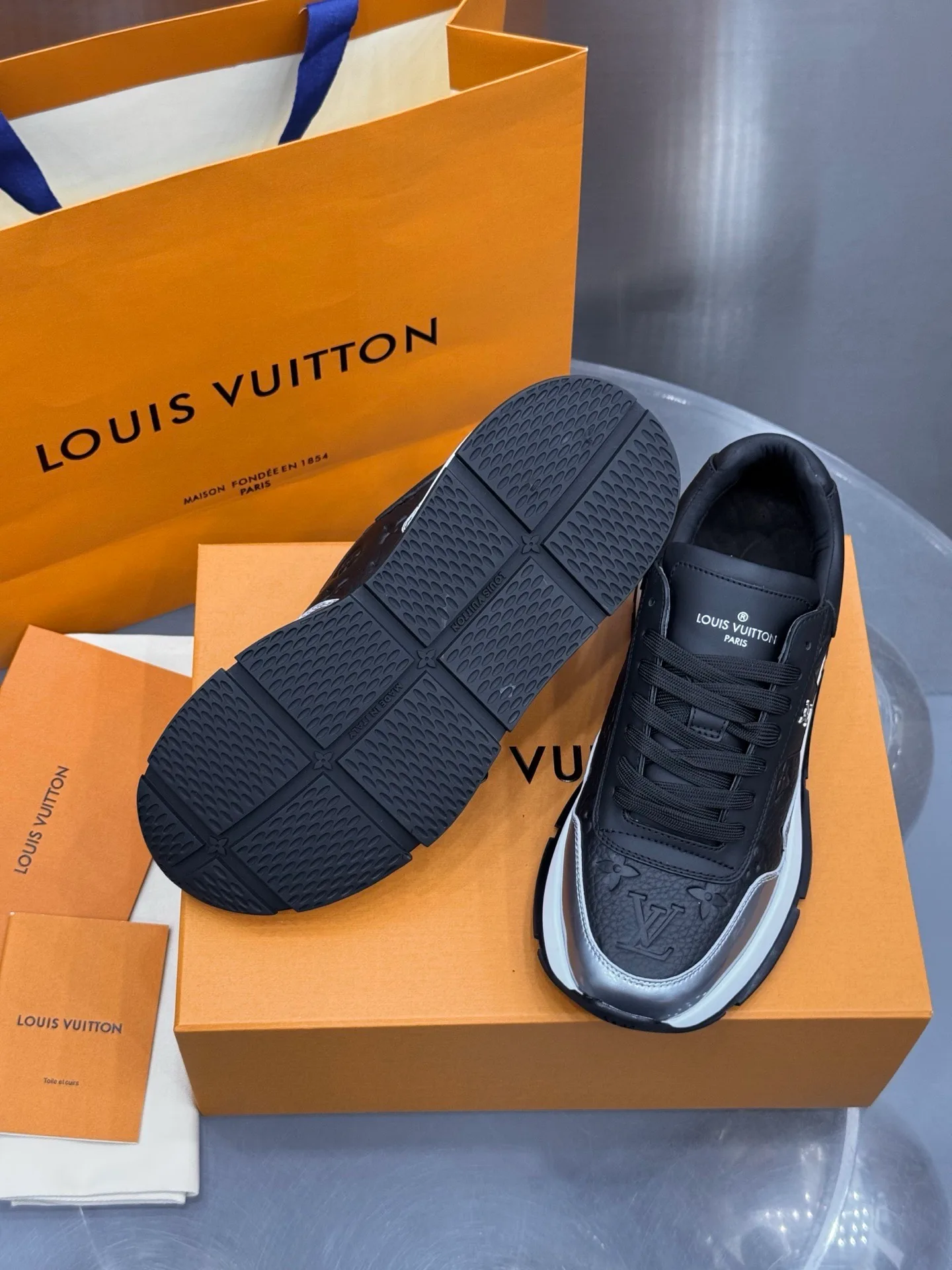 LV Run Away Sneaker (Black/Silver Monogram) — view 6