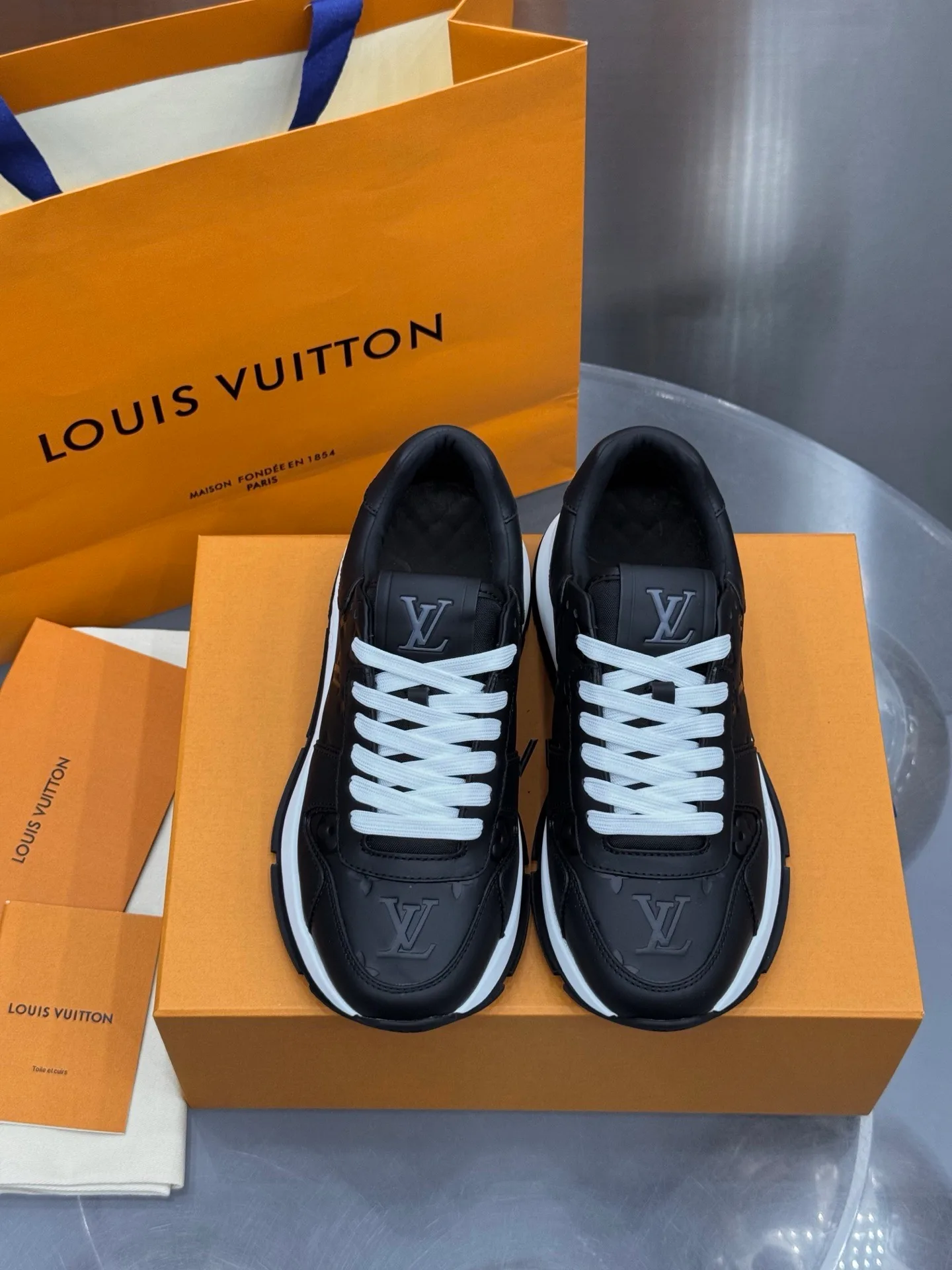 LV Run Away Sneaker (Black/White Monogram)  — view 2