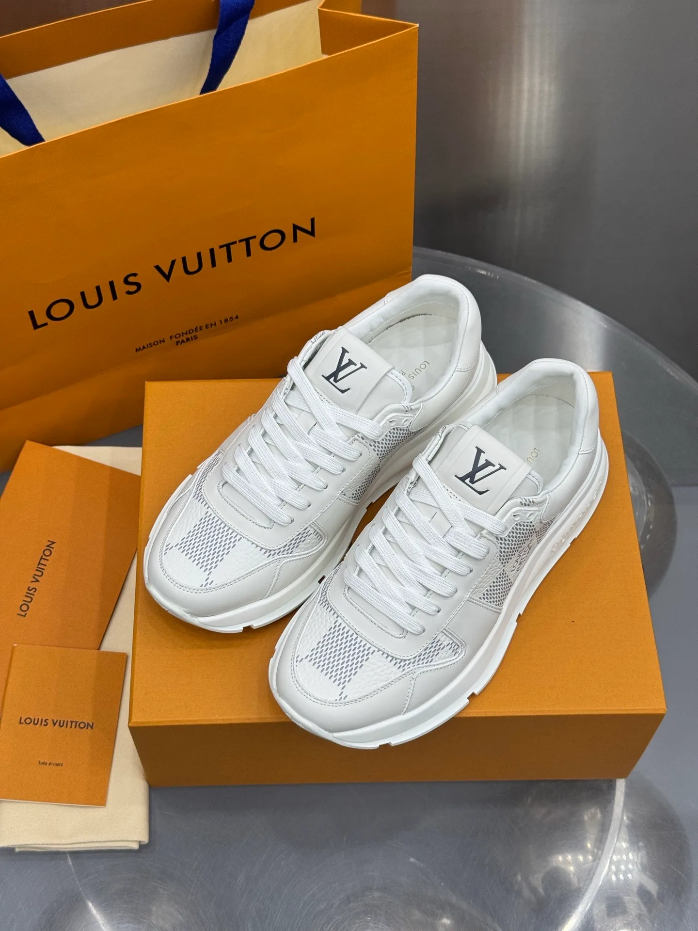 LV Run Away Sneaker (White Damier) — view 3