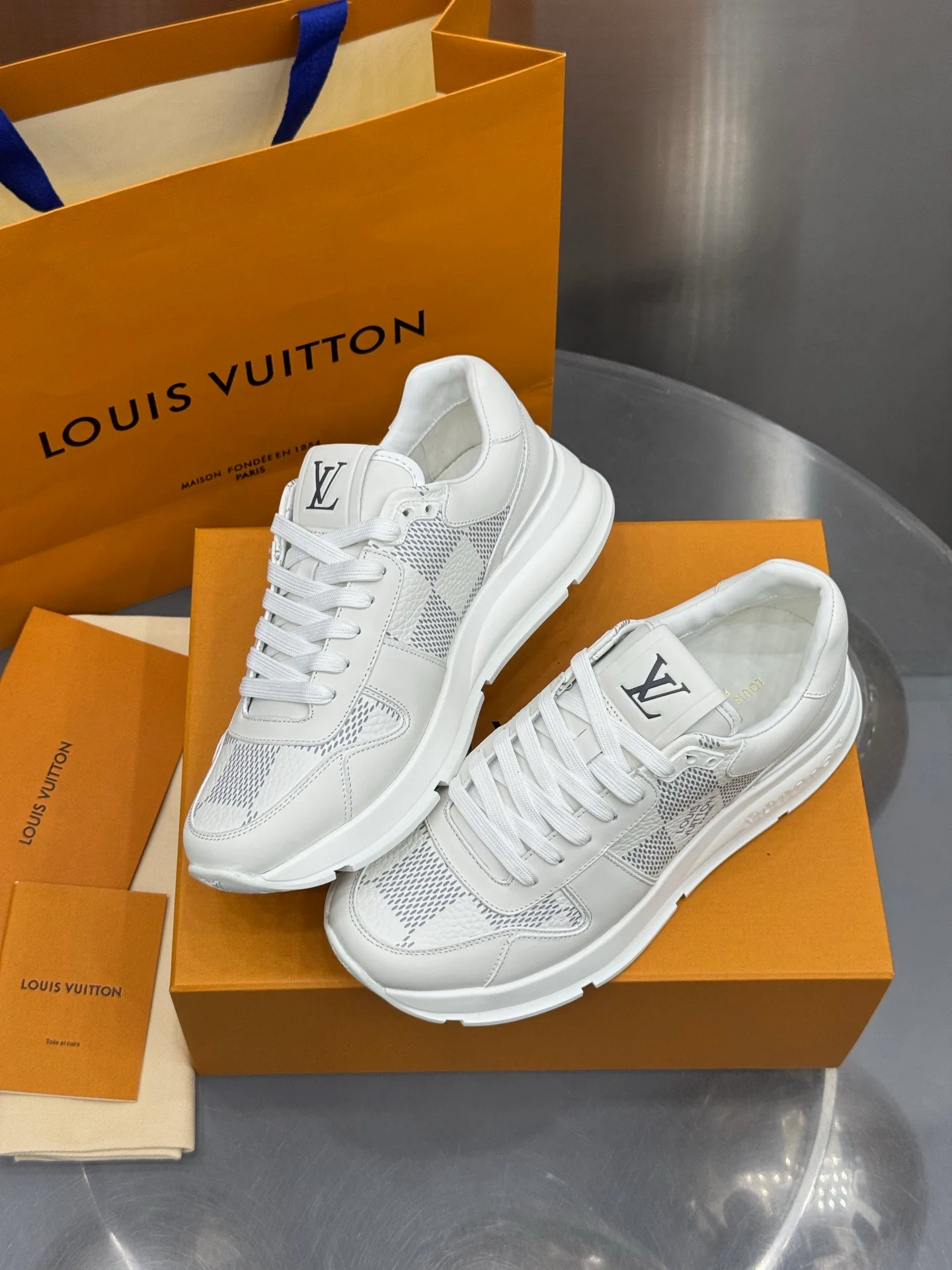 LV Run Away Sneaker (White Damier) — view 4