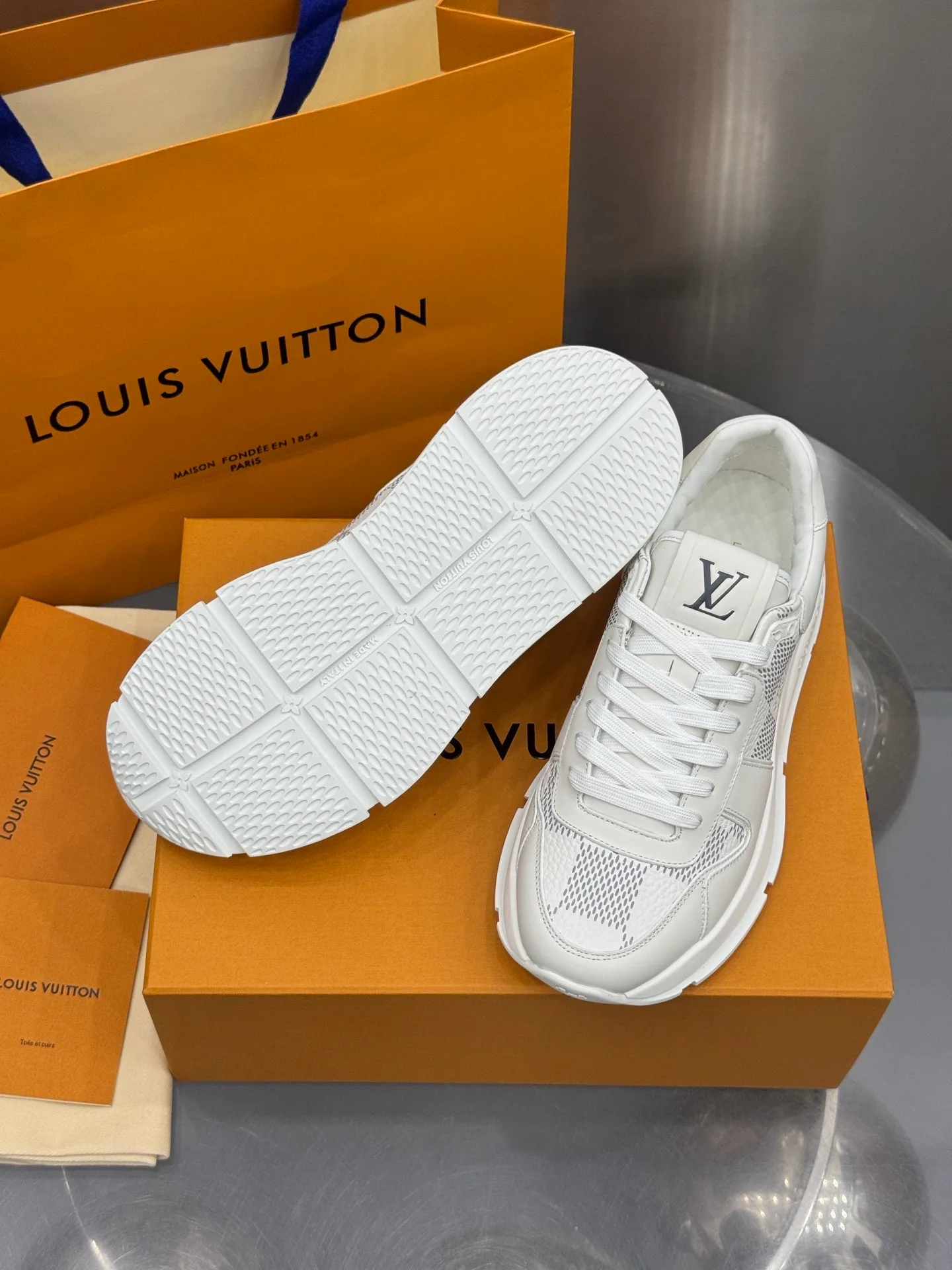 LV Run Away Sneaker (White Damier) — view 6