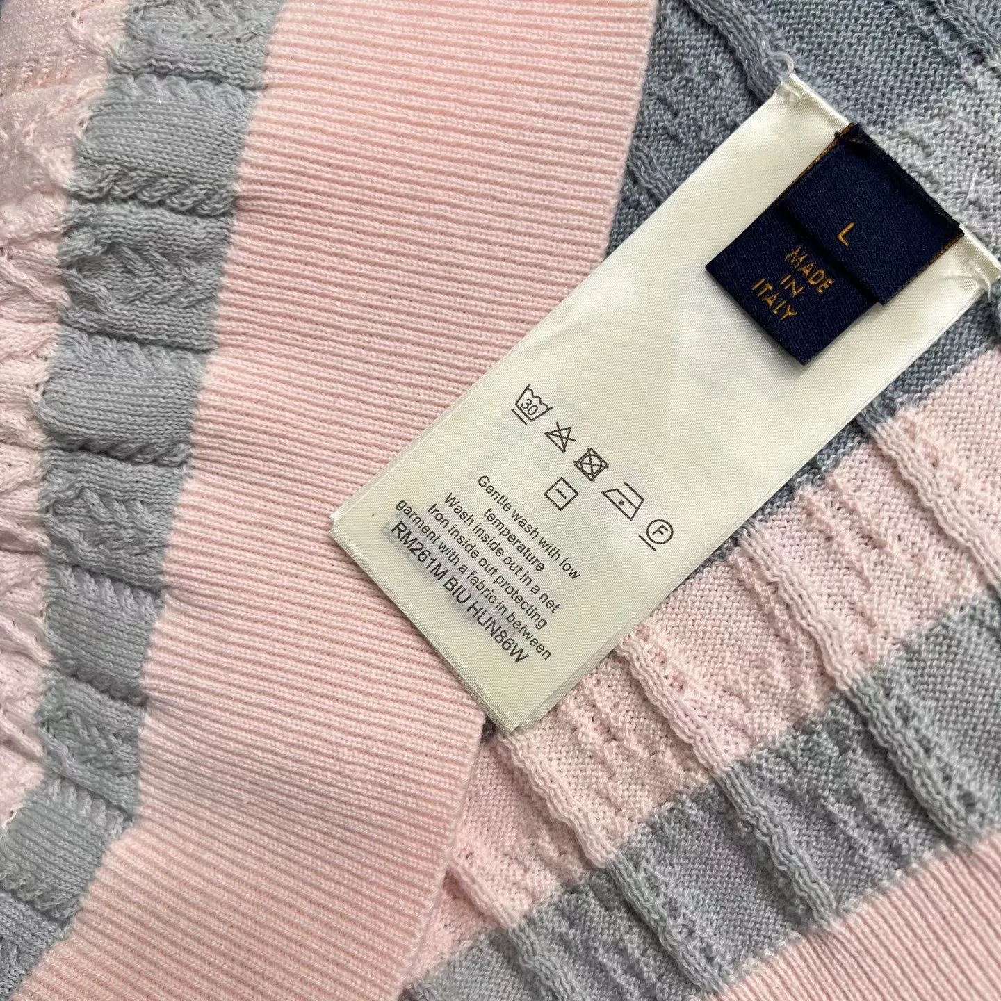 Stripy Cable-Knit Polo Shirt (Light Pink) — 보기 4