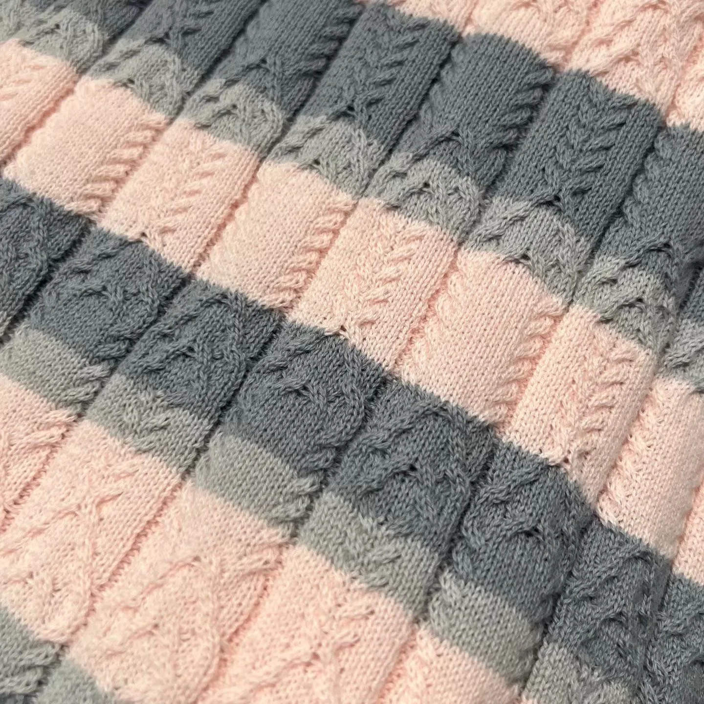 Stripy Cable-Knit Polo Shirt (Light Pink) — 보기 5