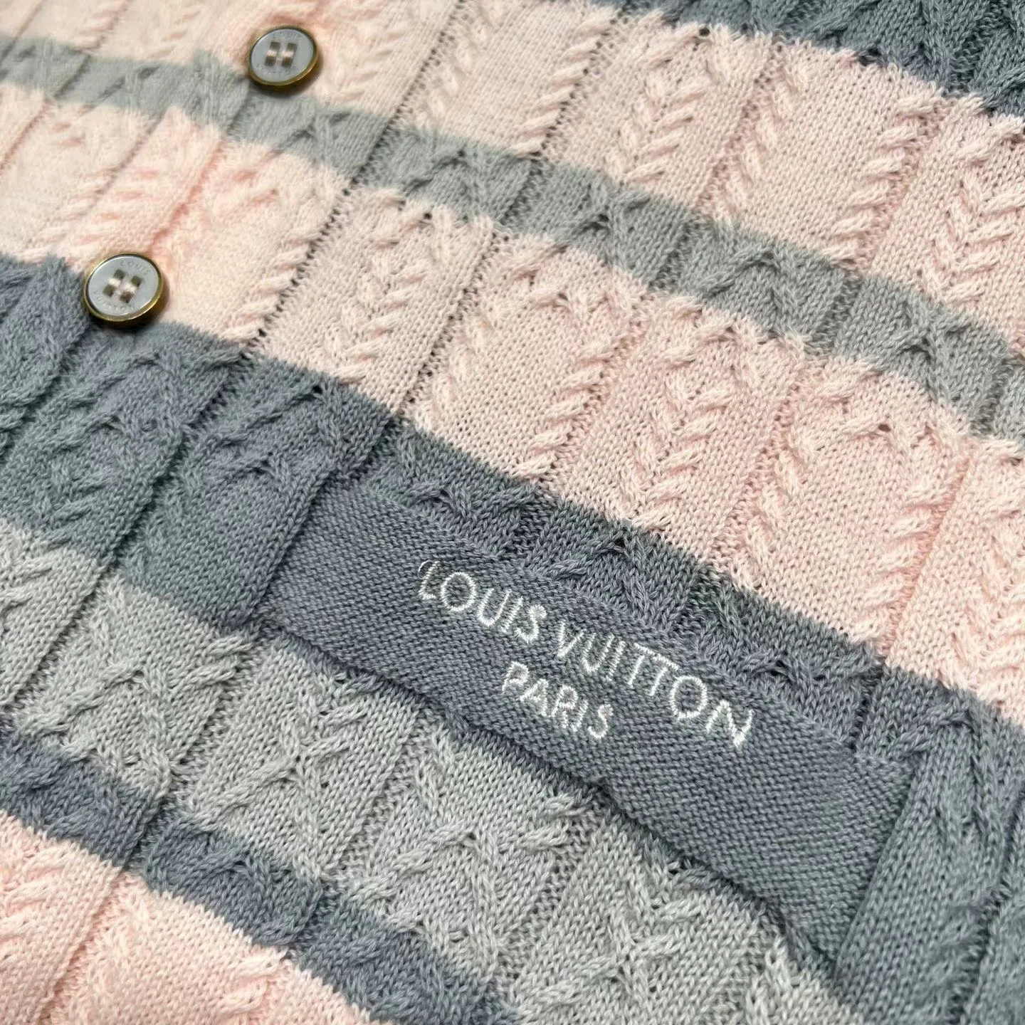 Stripy Cable-Knit Polo Shirt (Light Pink) — 보기 6
