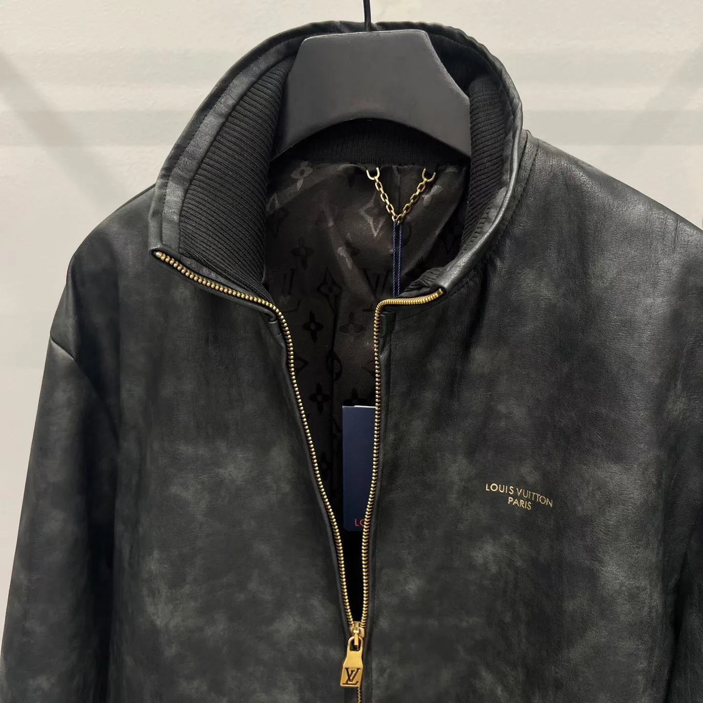 LV Vintage Effect Leather Track Top (Black) — view 3